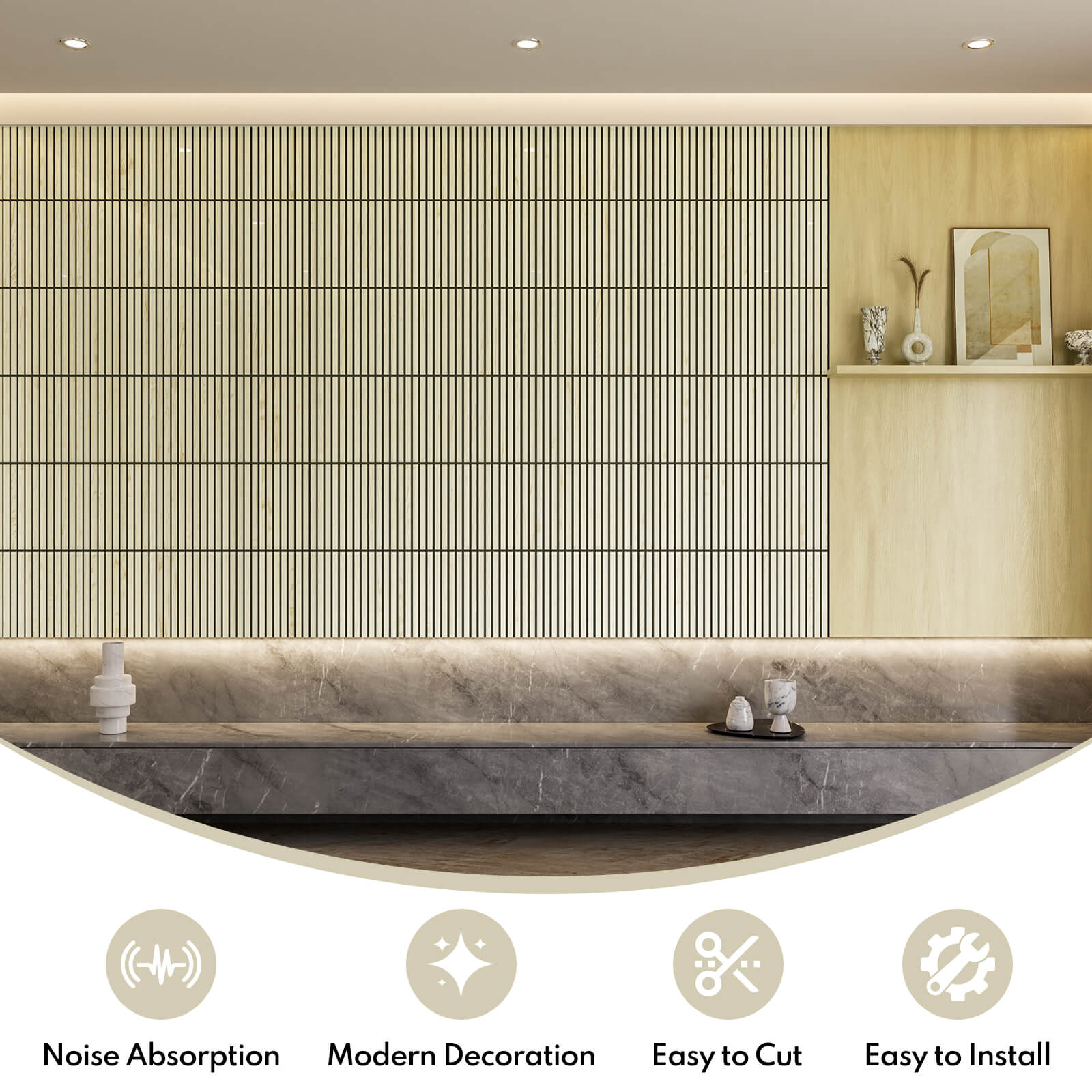 Lovdeco Acoustic Wall Panels, 10 Pack 12'' Fluted Acoustic Panels, Glass Slat Sound Absorbing Panels for art Wall Decorative, Oak