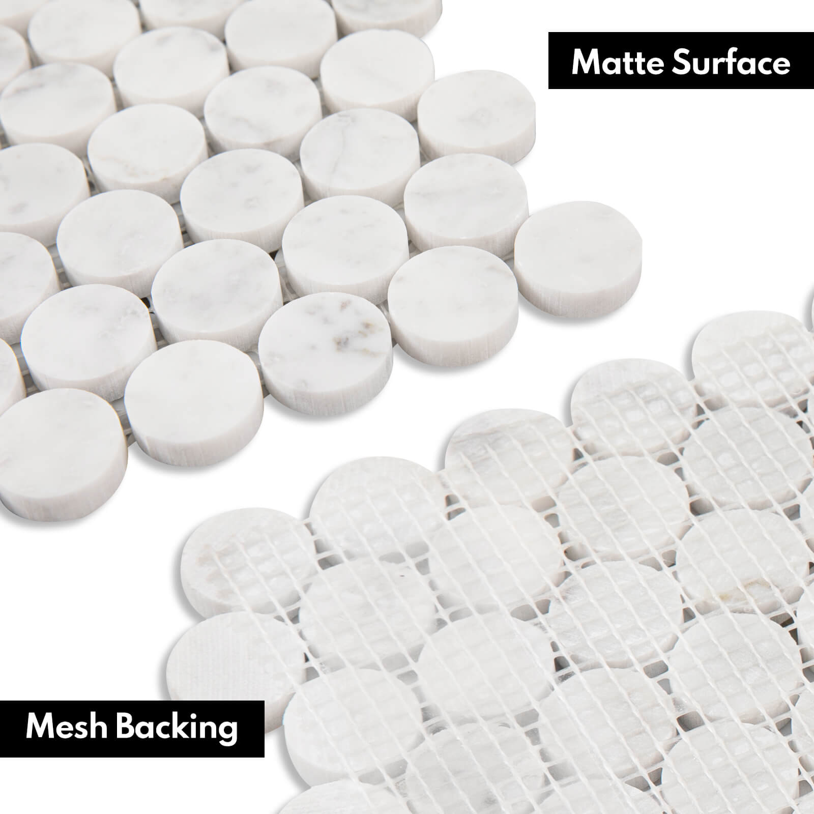 Carrara White Marble Stone 1 Inch Penny Italian Bianco Carrera Marble Mosaic Tile for Kitchen Wall Bathroom Shower Floor (5 Sheet, Honed)