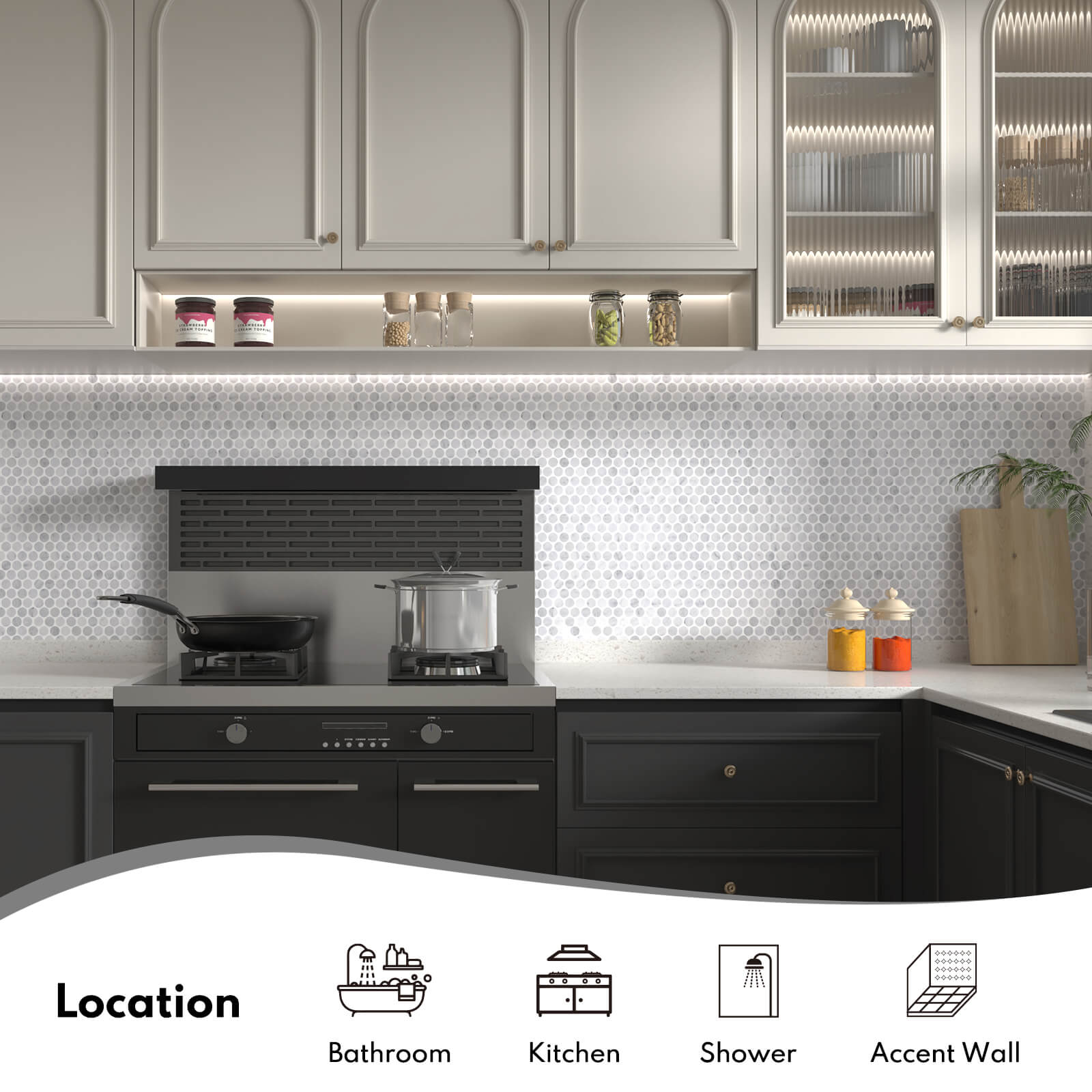 Carrara White Marble Stone 1 Inch Penny Italian Bianco Carrera Marble Mosaic Tile for Kitchen Wall Bathroom Shower Floor (5 Sheet, Honed)