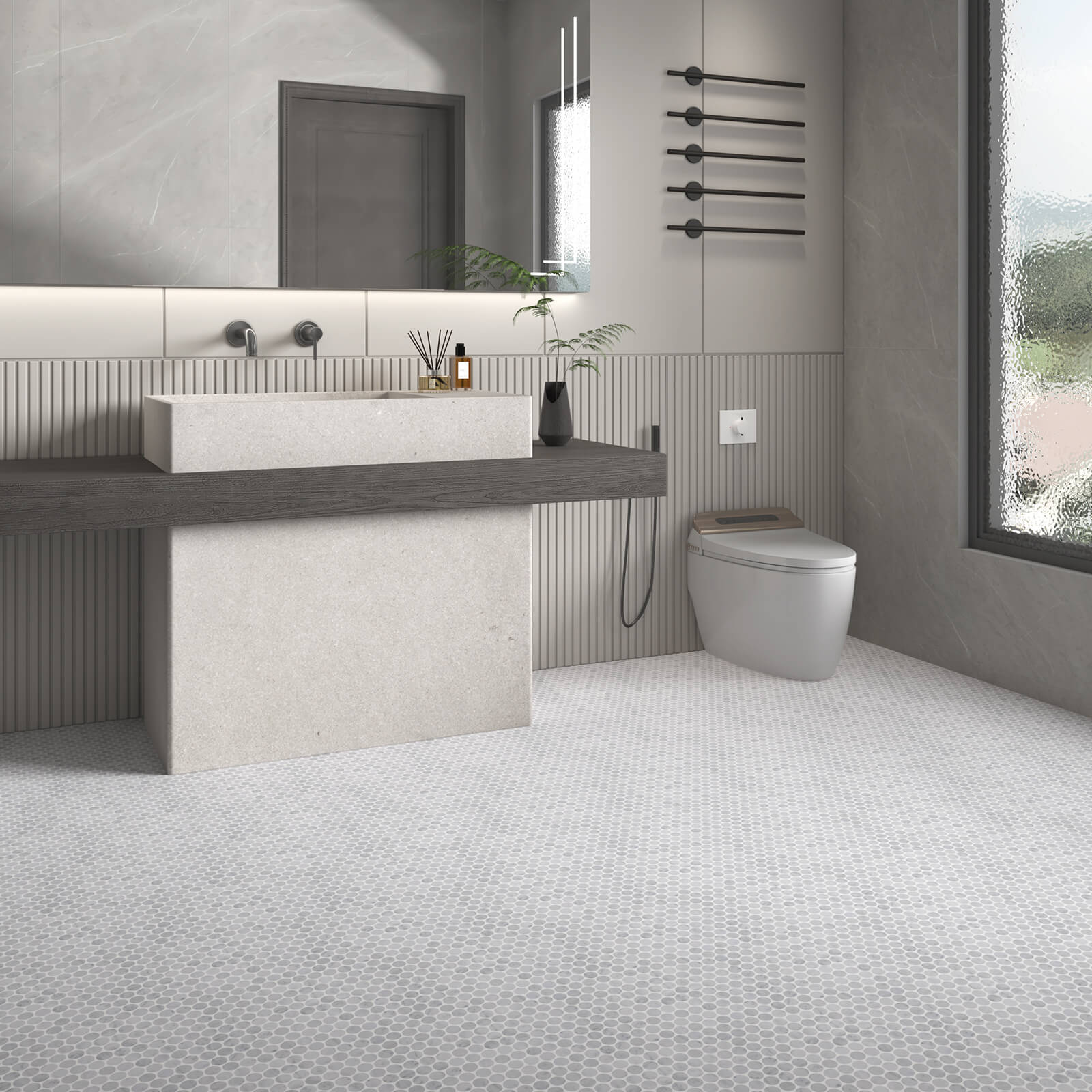 Carrara White Marble Stone 1 Inch Penny Italian Bianco Carrera Marble Mosaic Tile for Kitchen Wall Bathroom Shower Floor (5 Sheet, Honed)