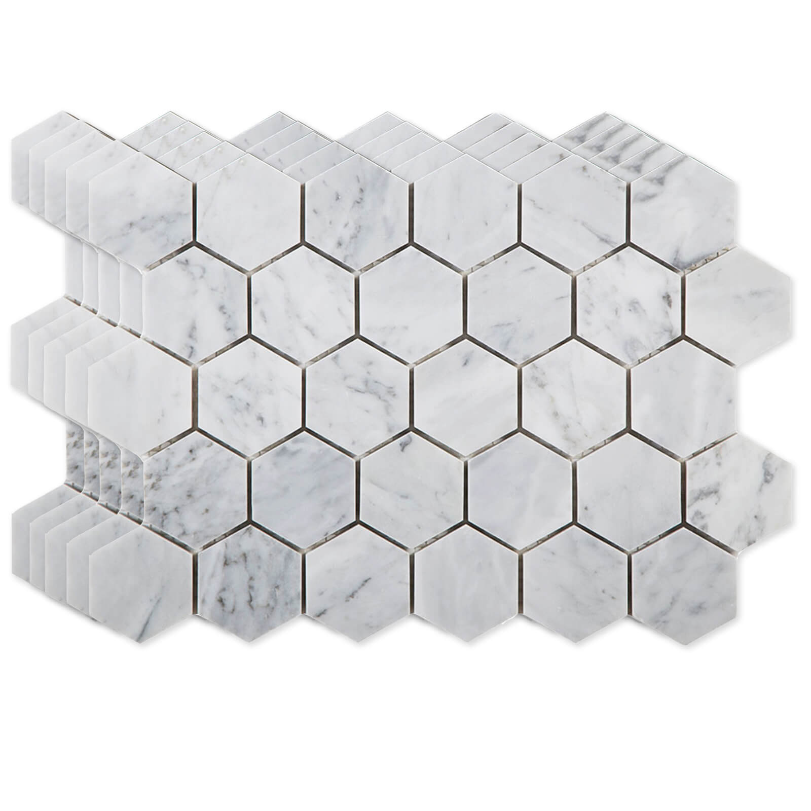 Carrara White Marble Mosaic, Polished Natural Italian Bianco Marble Tile for Shower Kitchen Wall Bathroom Floor, 2 Inch Hexagon, 5 Sheets