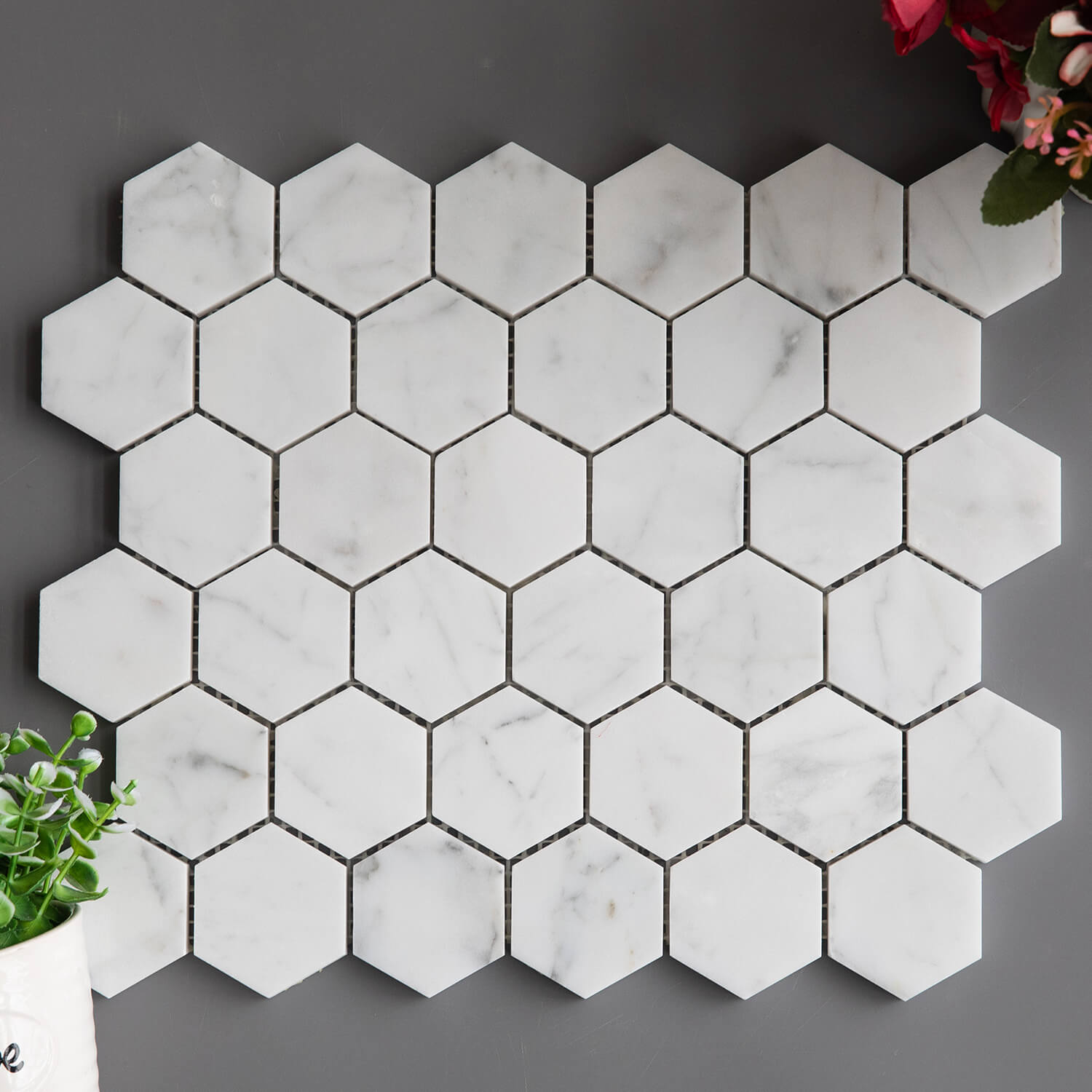 Carrara White Marble Mosaic, Polished Natural Italian Bianco Marble Tile for Shower Kitchen Wall Bathroom Floor, 2 Inch Hexagon, 5 Sheets