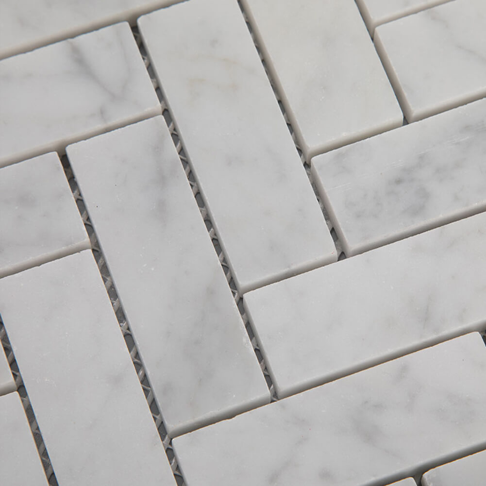 Carrara White Marble Mosaic Tile, Herringbone, 1*3 Inches, Polished, CA26