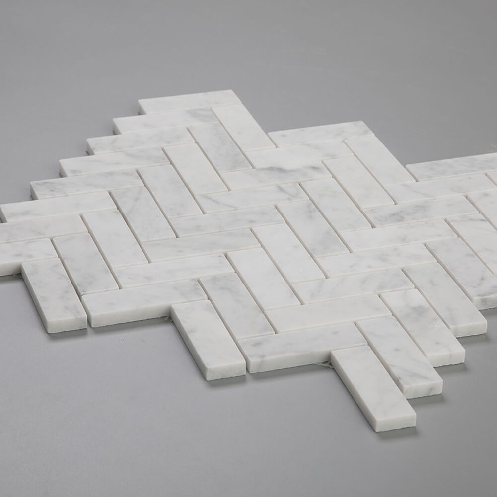 Carrara White Marble Mosaic Tile, Herringbone, 1*3 Inches, Polished, CA26
