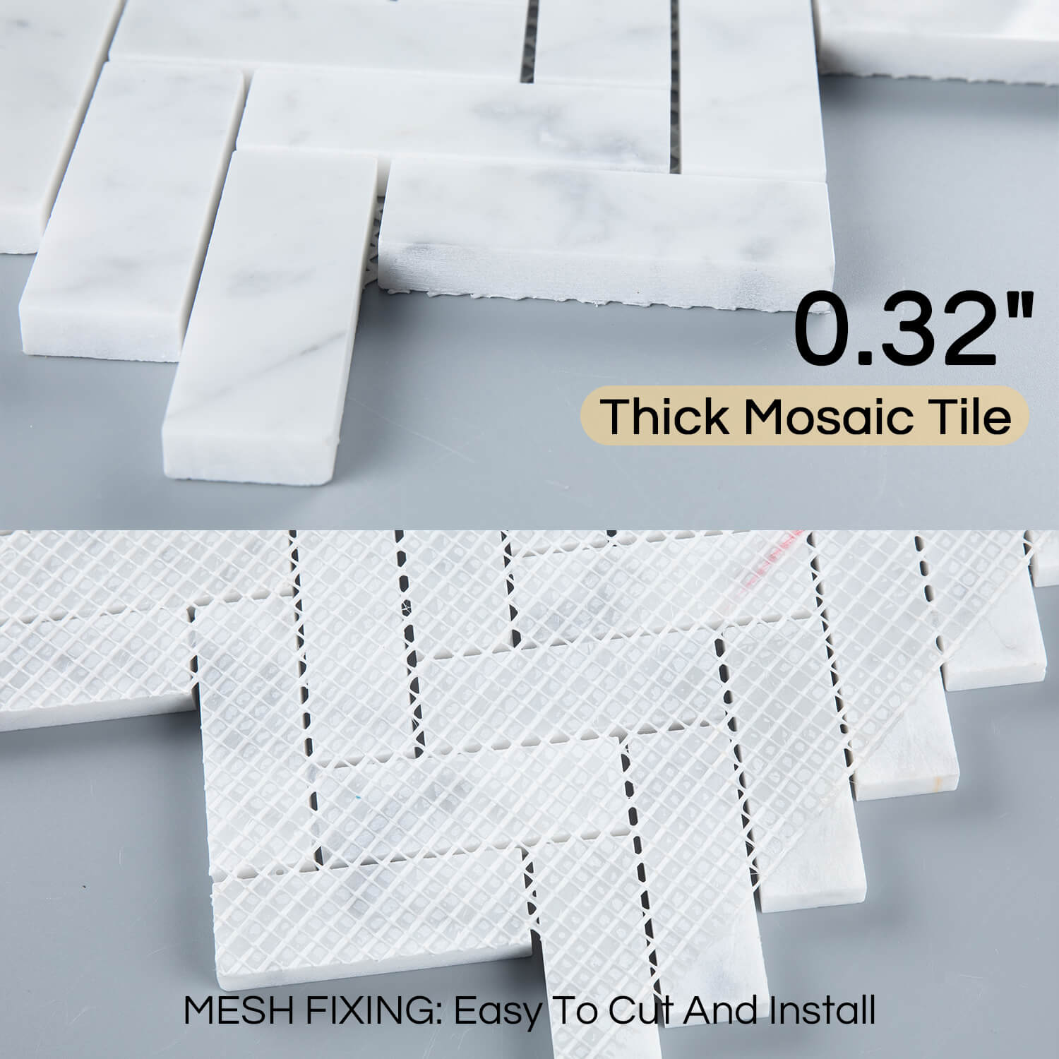 Carrara White Marble Mosaic Tile, Herringbone, 1*3 Inches, Polished, CA26