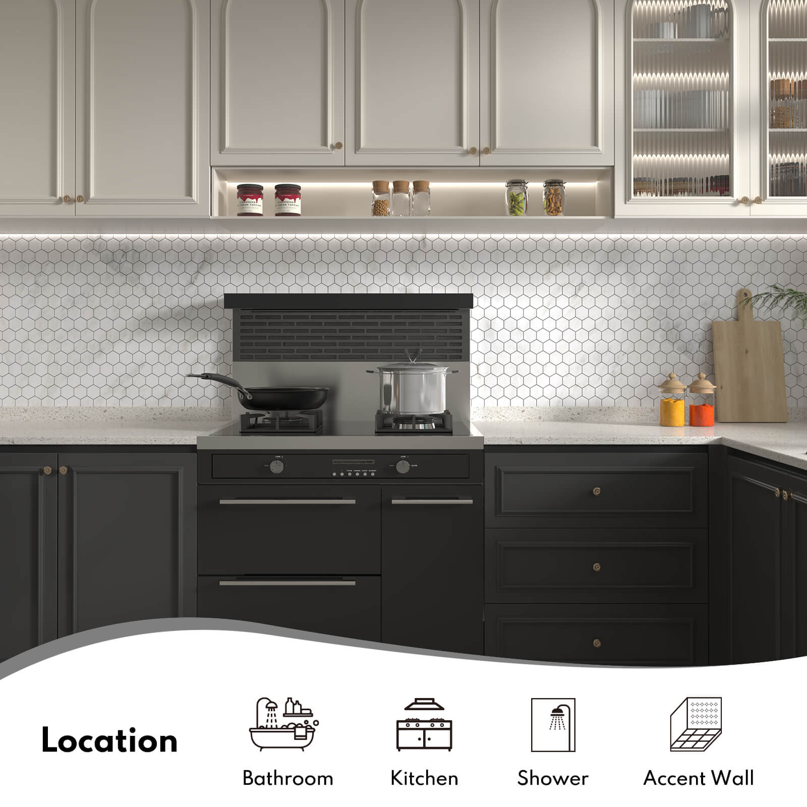 Bianco Orion White Marble Stone 2 Inch Hexagon Marble Mosaic Tile for Kitchen Wall Bathroom Shower Floor (5 Sheet, Honed)