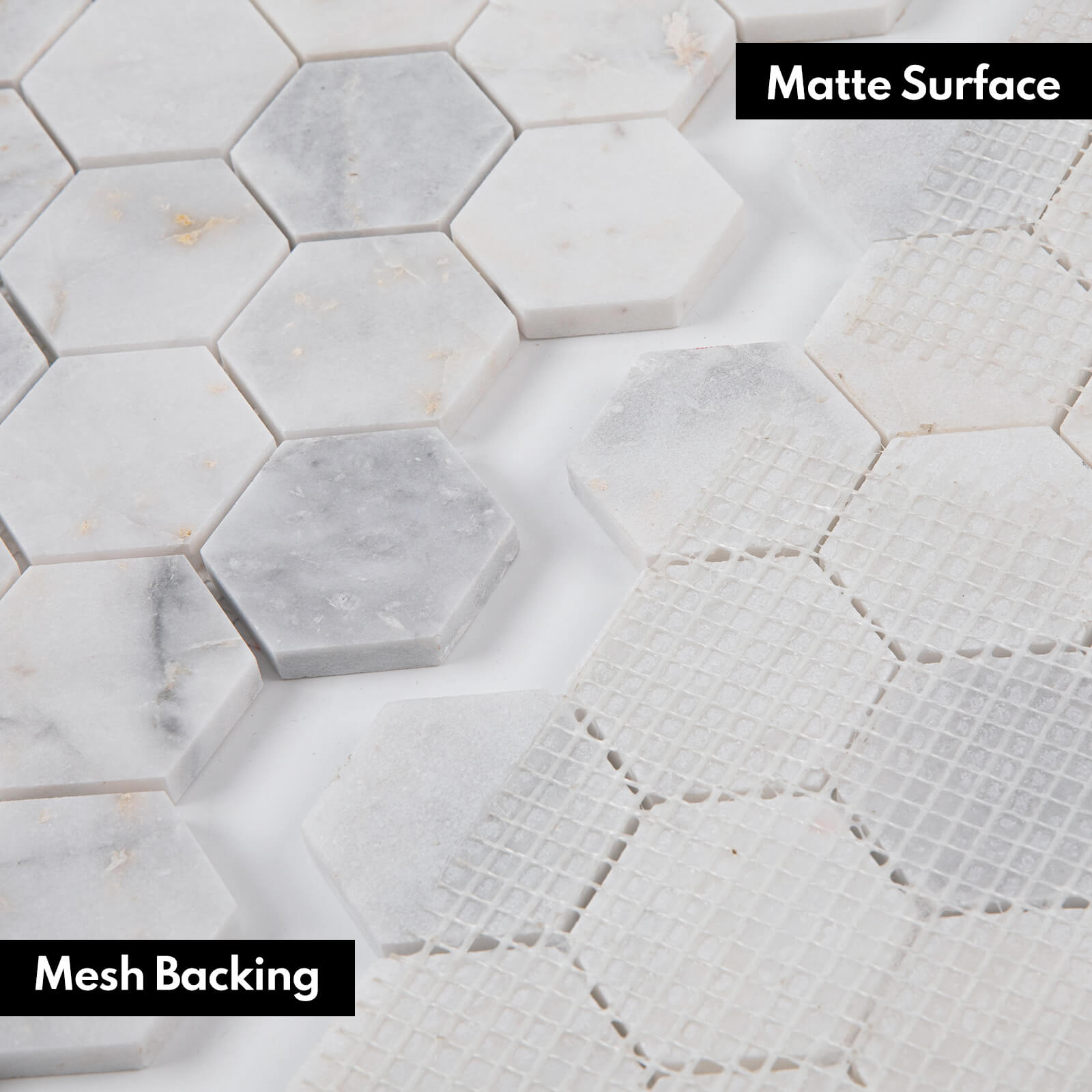 Bianco Orion White Marble Stone 2 Inch Hexagon Marble Mosaic Tile for Kitchen Wall Bathroom Shower Floor (5 Sheet, Honed)