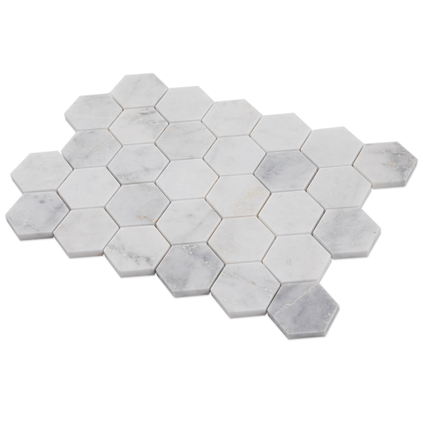 Bianco Orion White Marble Stone 2 Inch Hexagon Marble Mosaic Tile for Kitchen Wall Bathroom Shower Floor (5 Sheet, Honed)