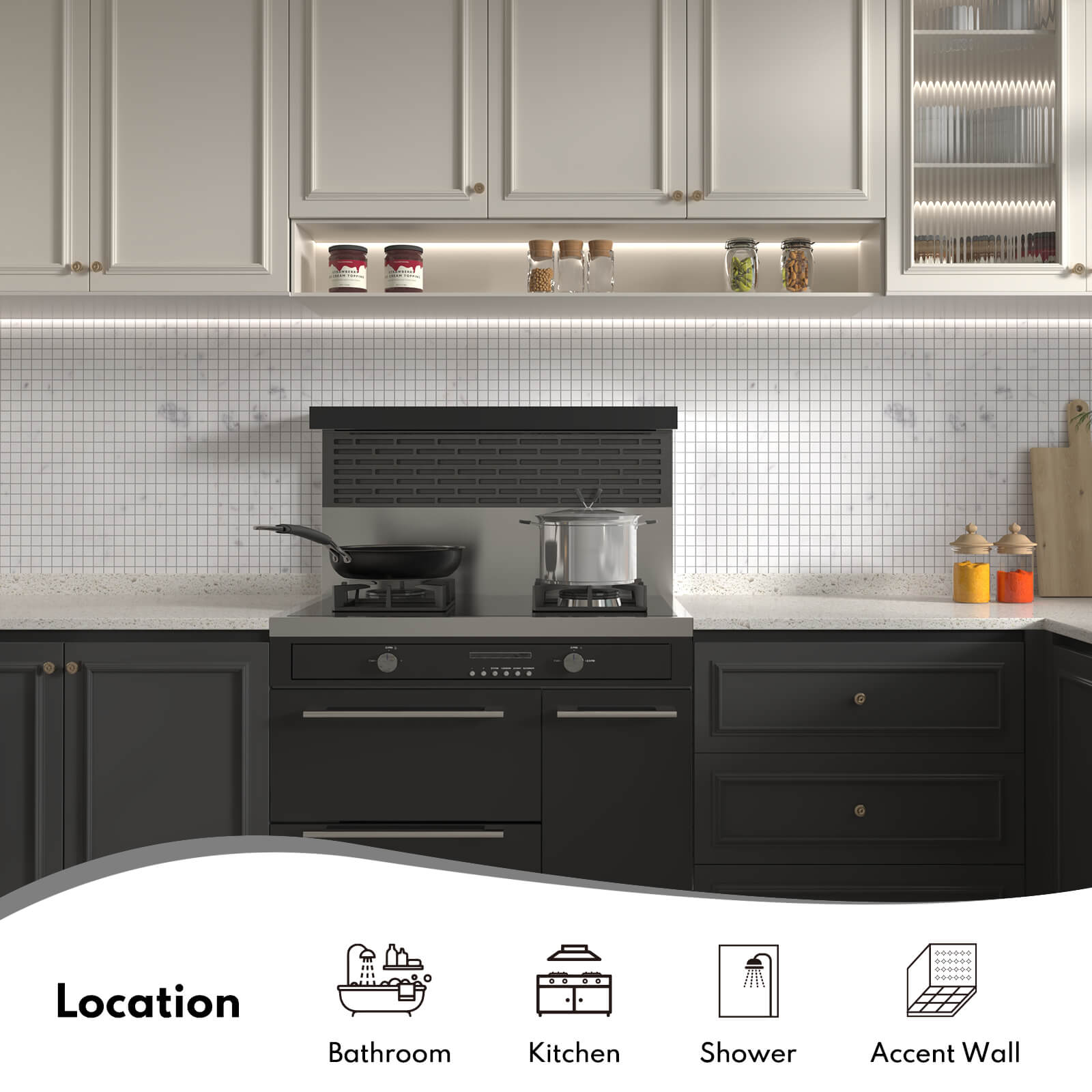 Carrara White Marble Stone 1 Inch Square Italian Bianco Carrera Marble Mosaic Tile for Kitchen Wall Bathroom Shower Floor (5 Sheet, Honed)