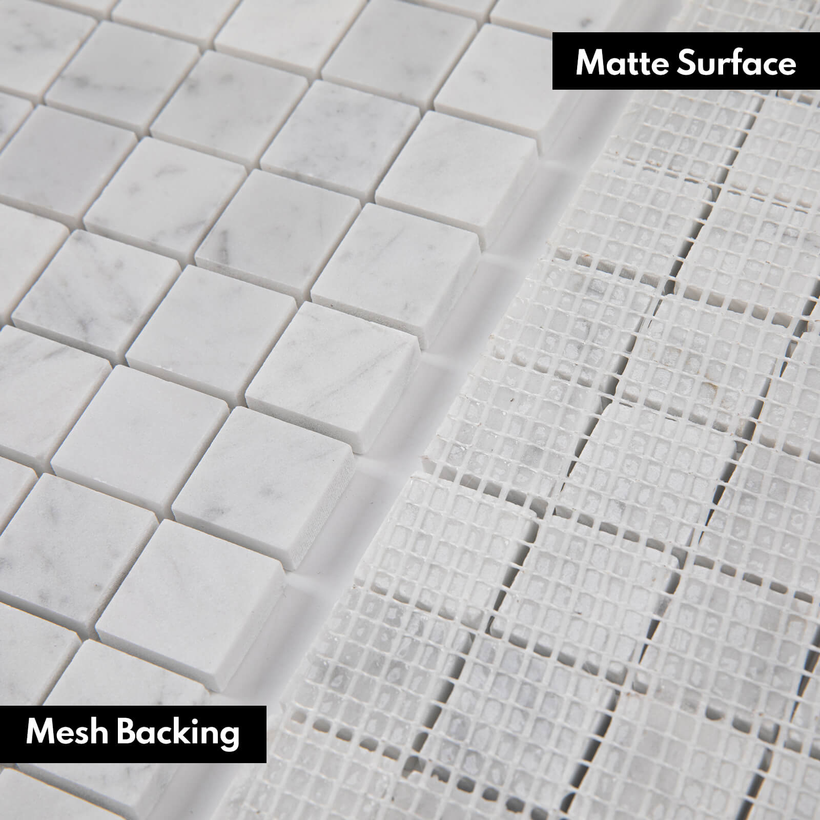 Carrara White Marble Stone 1 Inch Square Italian Bianco Carrera Marble Mosaic Tile for Kitchen Wall Bathroom Shower Floor (5 Sheet, Honed)