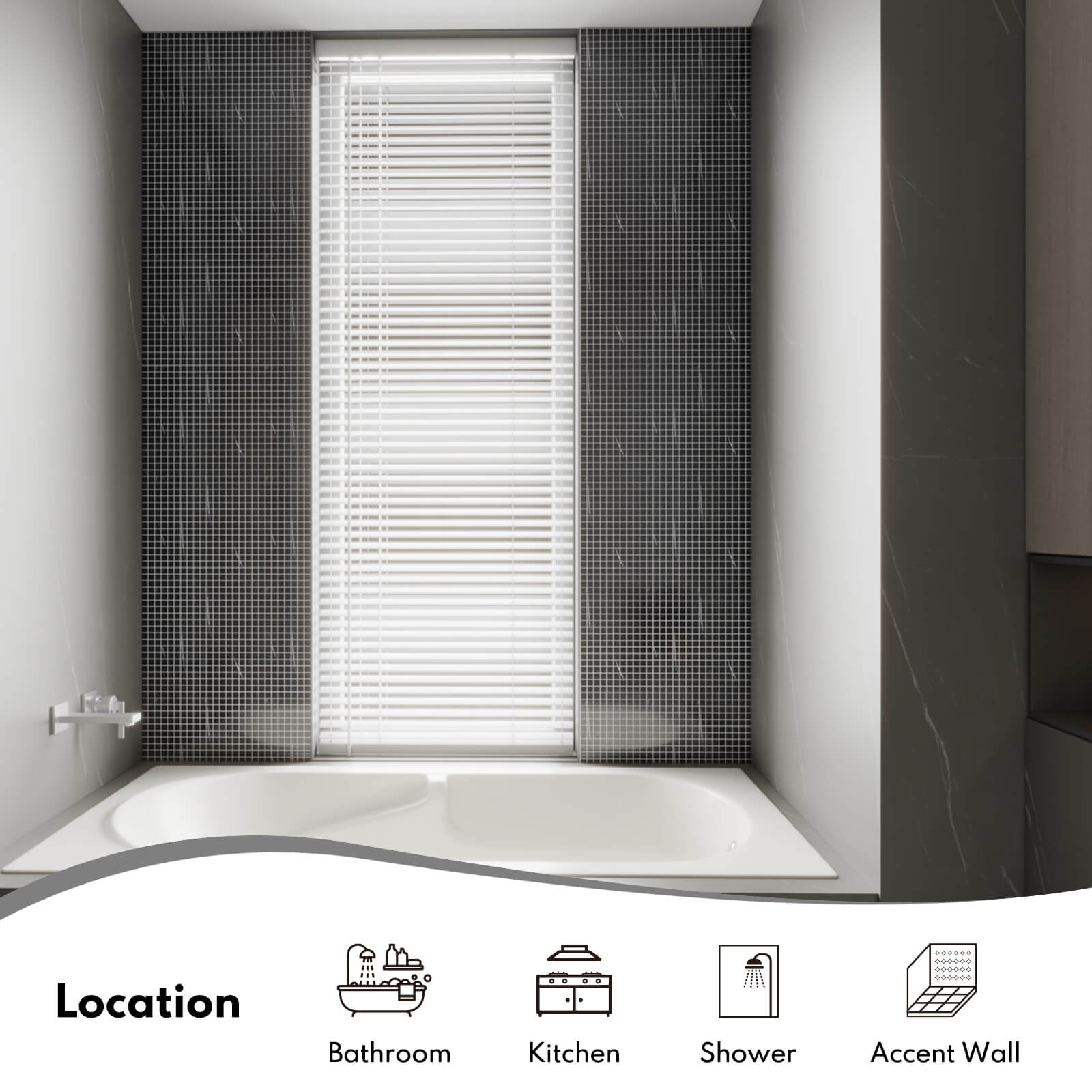 Nero Marquina Marble Stone 5/8 Inch Square Black Marble Mosaic Tile for Kitchen Wall Bathroom Shower Floor (5 Sheet, Honed)