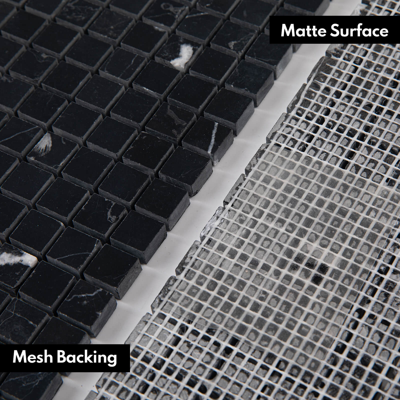 Nero Marquina Marble Stone 5/8 Inch Square Black Marble Mosaic Tile for Kitchen Wall Bathroom Shower Floor (5 Sheet, Honed)