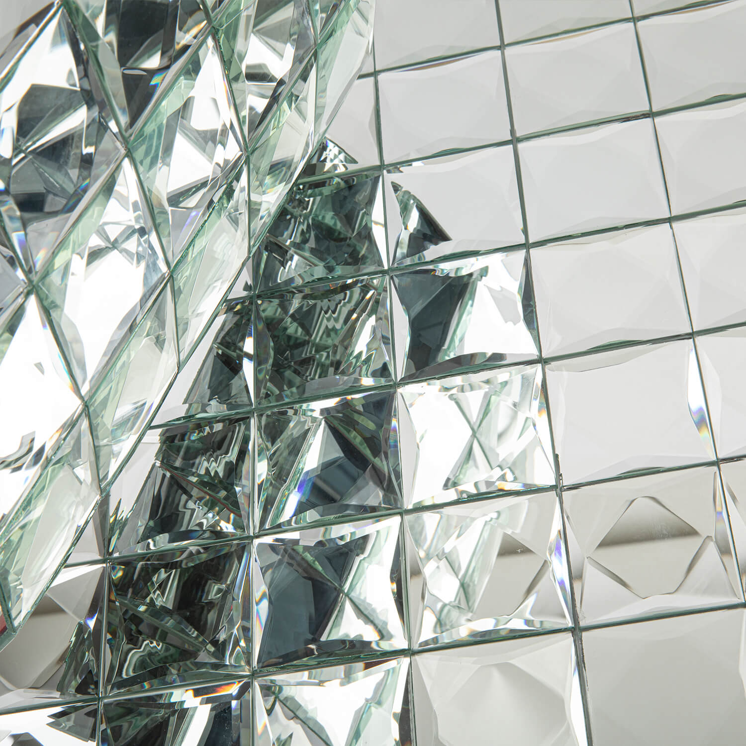 Peel And Stick 9 Faces Silver Beveled Mirror Mosaic Tile, Square, 12*10 Inches, Glossy, CR16