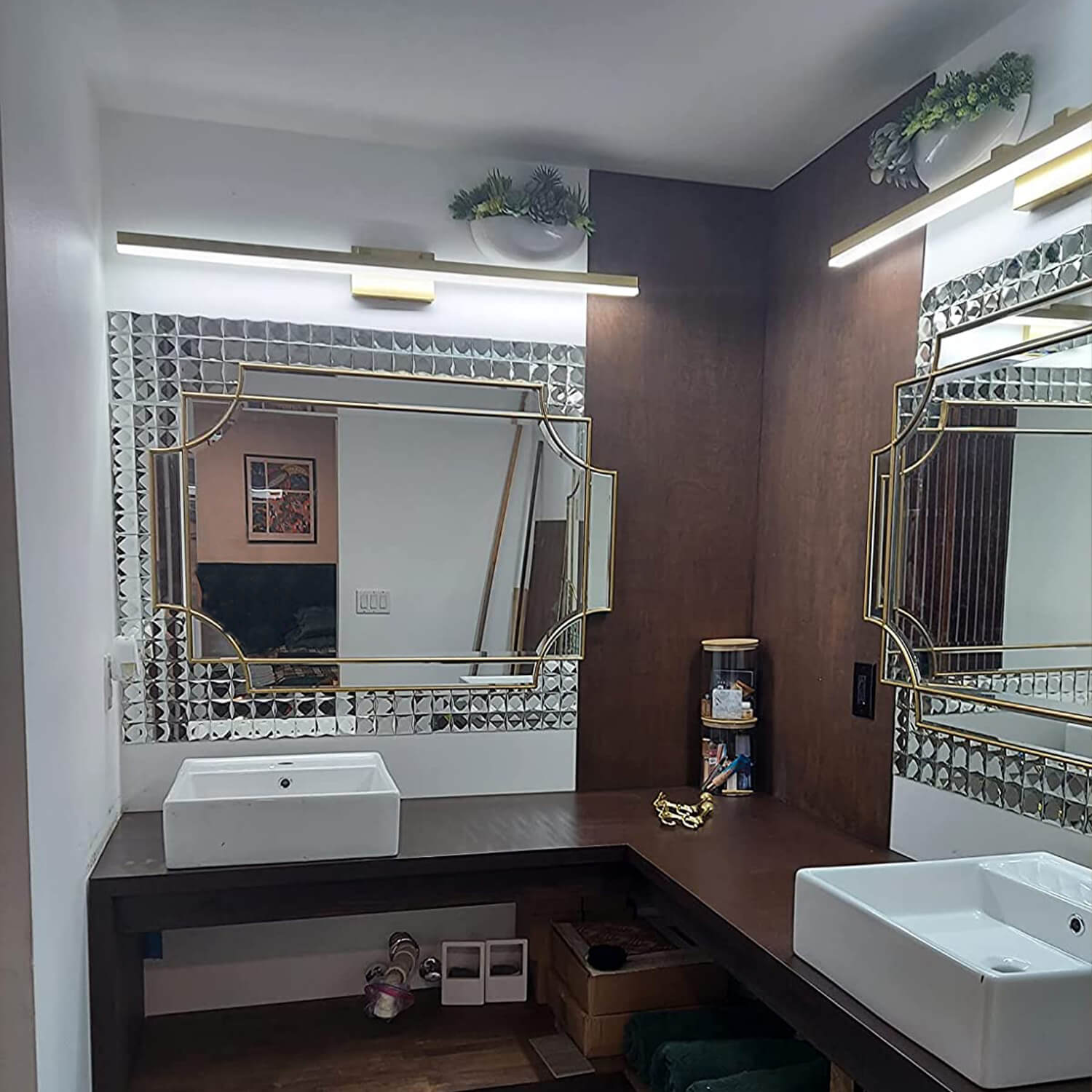 Peel And Stick 9 Faces Silver Beveled Mirror Mosaic Tile, Square, 12*10 Inches, Glossy, CR16