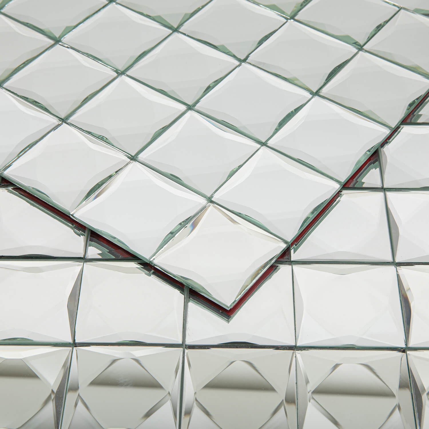 Peel And Stick 9 Faces Silver Beveled Mirror Mosaic Tile, Square, 12*10 Inches, Glossy, CR16