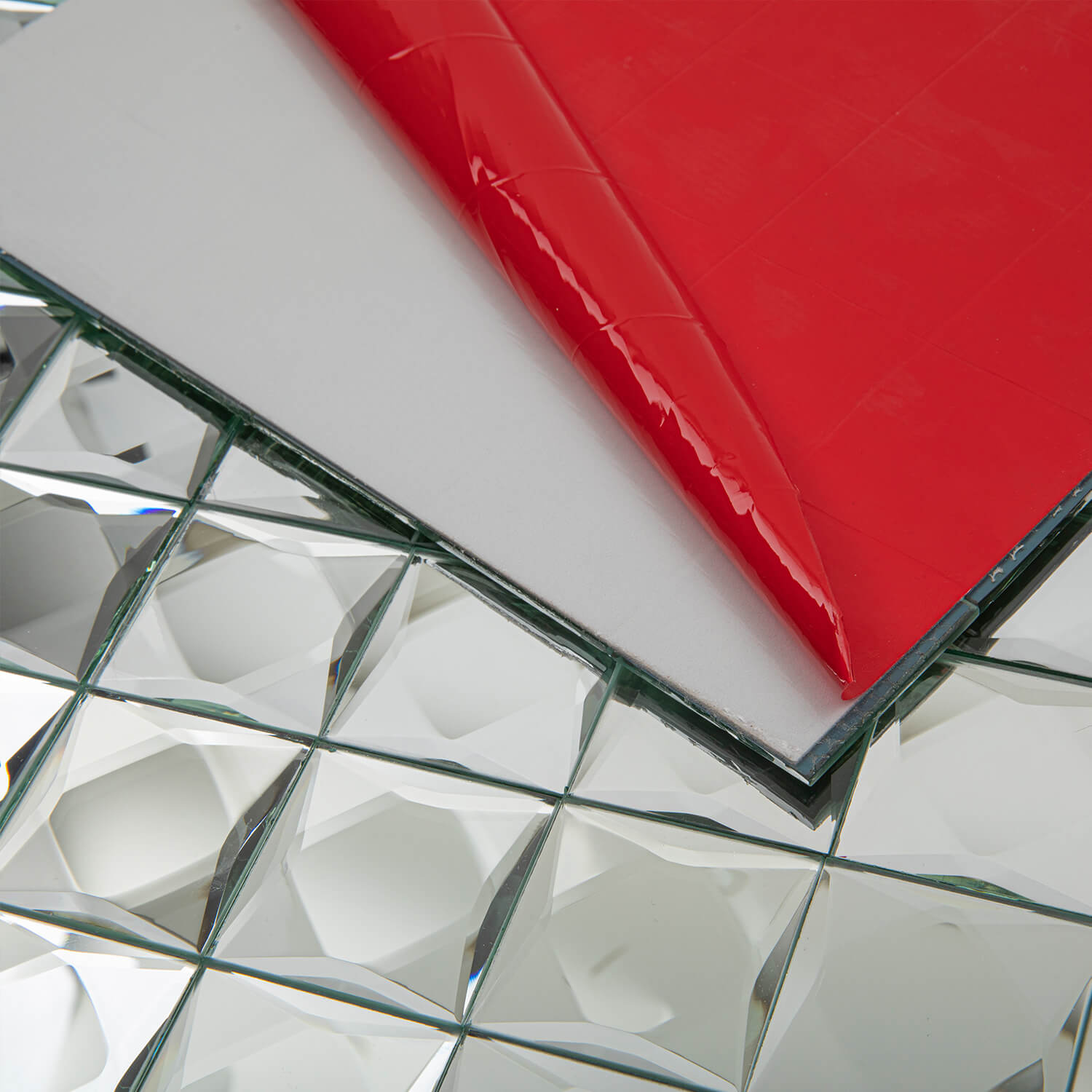 Peel And Stick 9 Faces Silver Beveled Mirror Mosaic Tile, Square, 12*10 Inches, Glossy, CR16