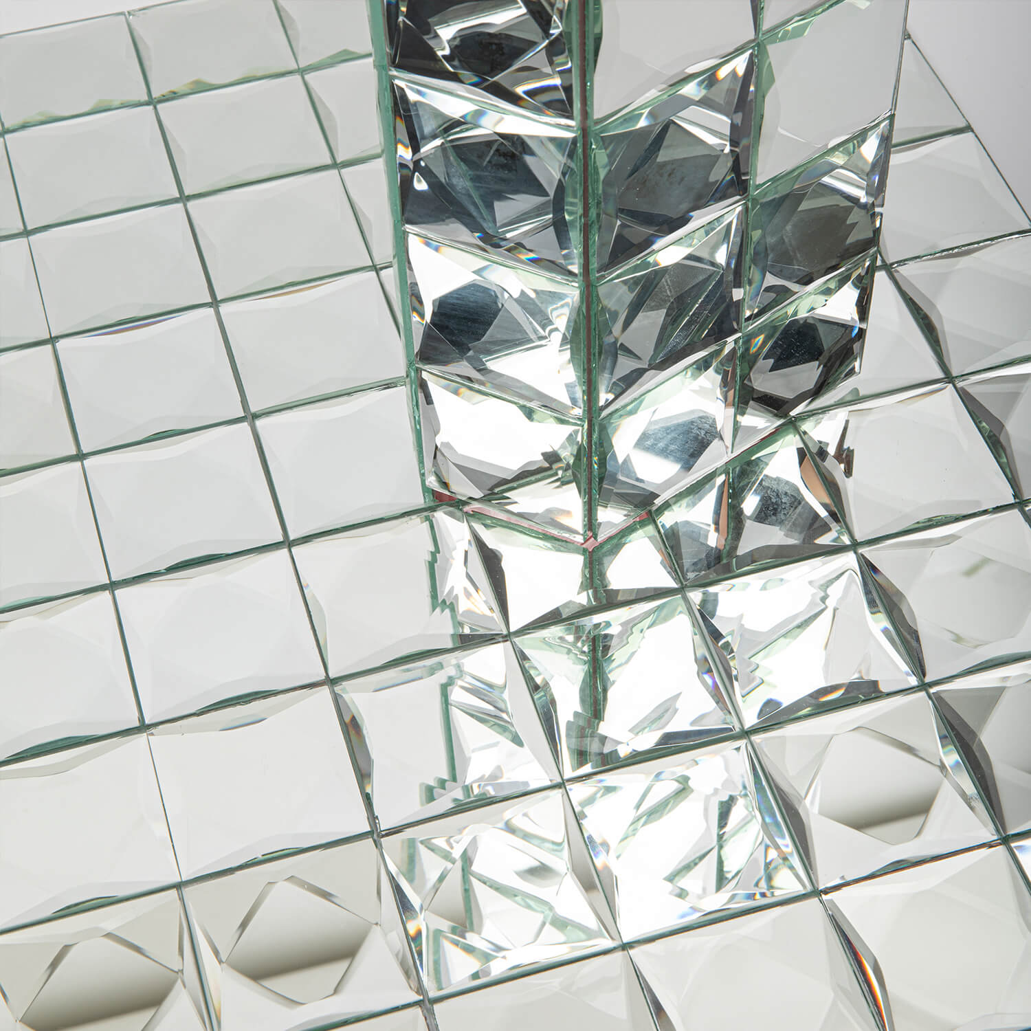 Peel And Stick 9 Faces Silver Beveled Mirror Mosaic Tile, Square, 12*10 Inches, Glossy, CR16