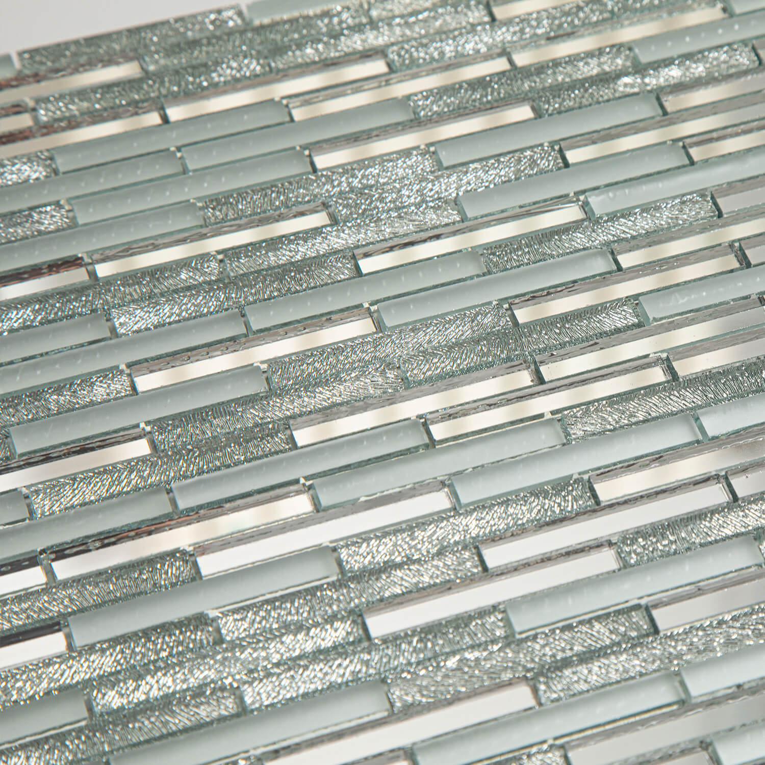 Peel And Stick Silver Mirror Glass Mosaic Tile, Strip, 12*10 Inches, Glossy, CR19