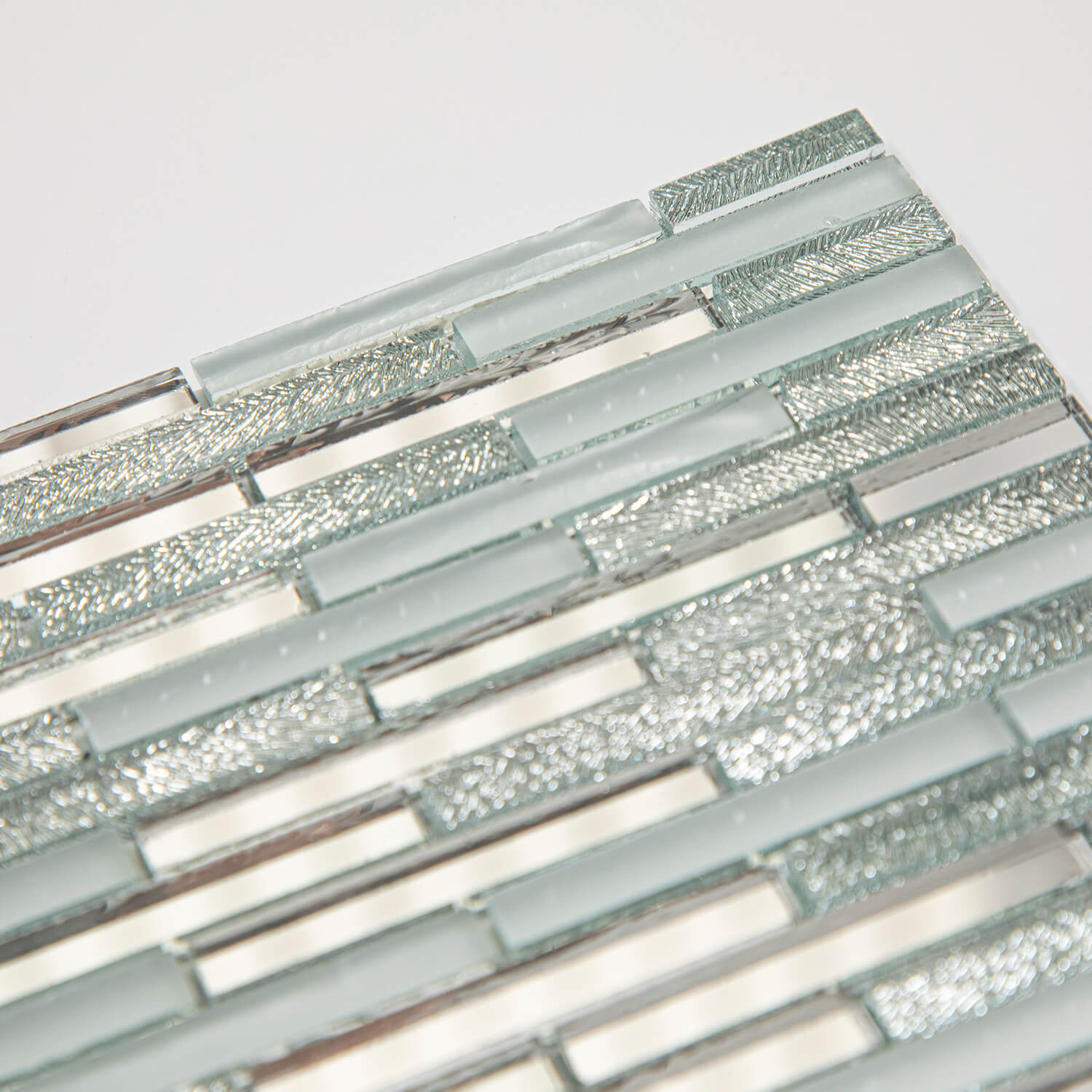 Peel And Stick Silver Mirror Glass Mosaic Tile, Strip, 12*10 Inches, Glossy, CR19