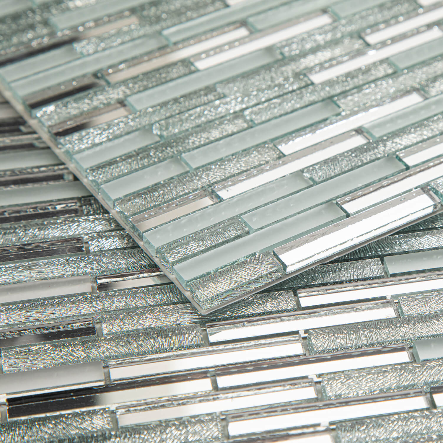 Peel And Stick Silver Mirror Glass Mosaic Tile, Strip, 12*10 Inches, Glossy, CR19