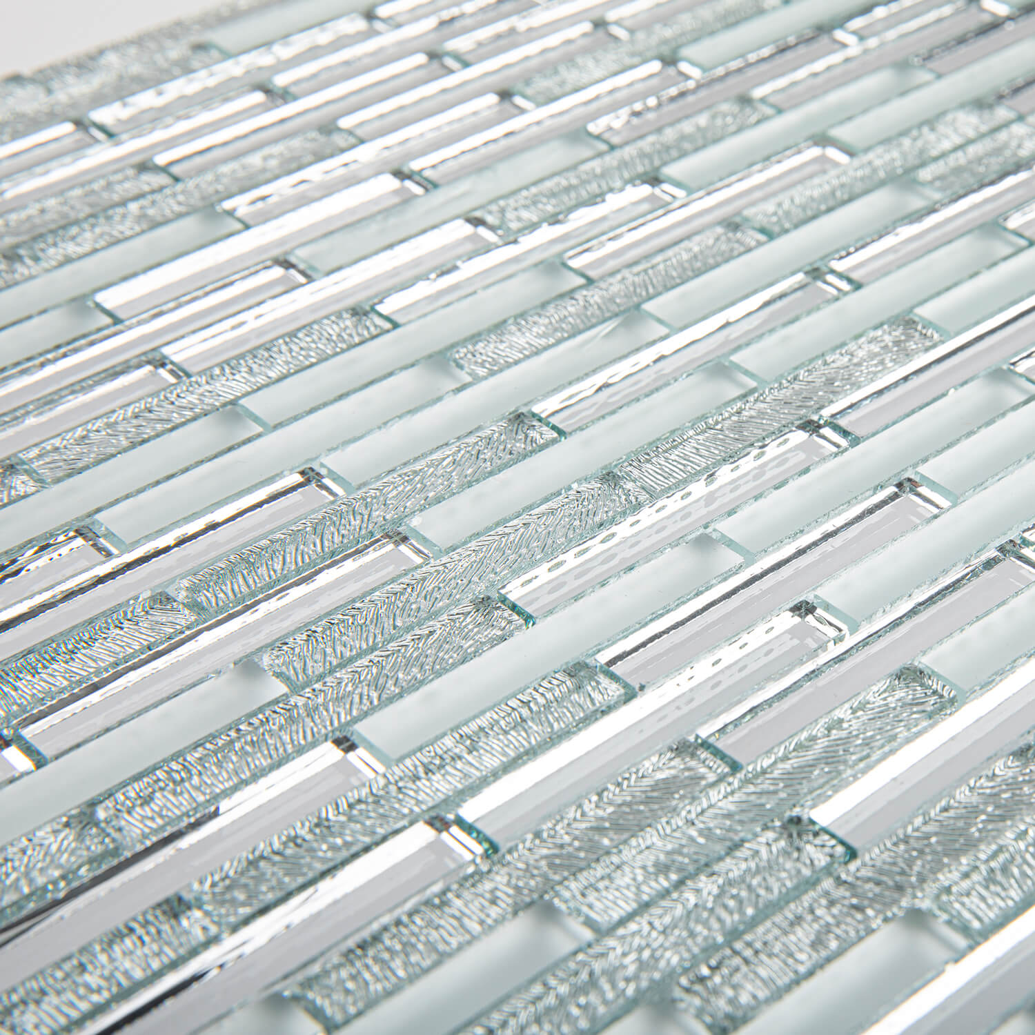 Peel And Stick Silver Mirror Glass Mosaic Tile, Strip, 12*10 Inches, Glossy, CR19