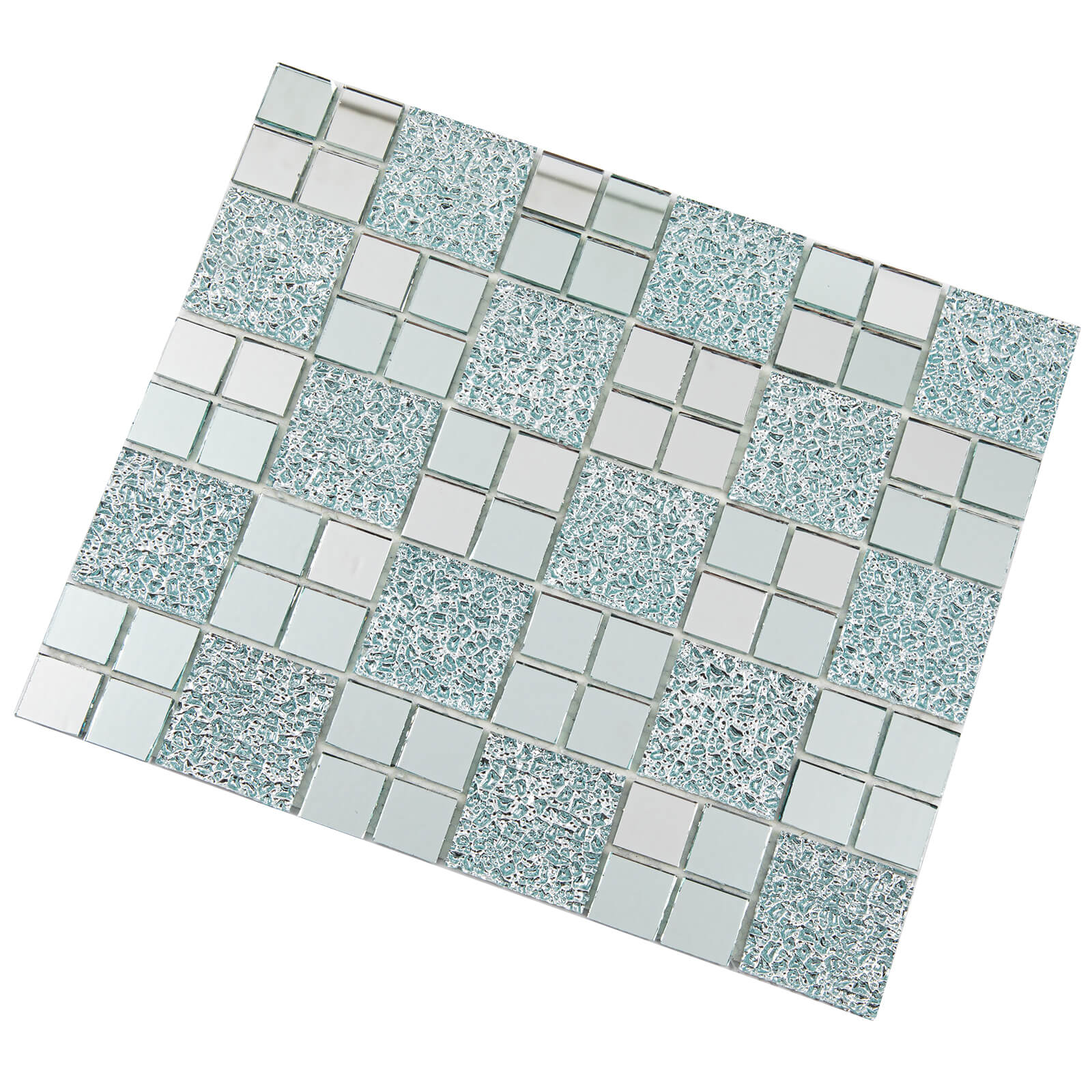 Peel And Stick Silver Mirror Glass Mosaic Tile, Square, 12*10 Inches, Glossy, CR22