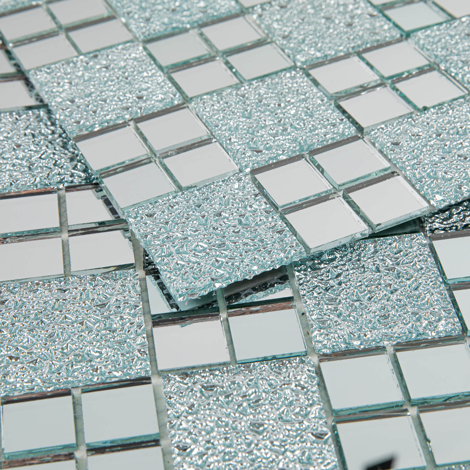 Peel And Stick Silver Mirror Glass Mosaic Tile, Square, 12*10 Inches, Glossy, CR22
