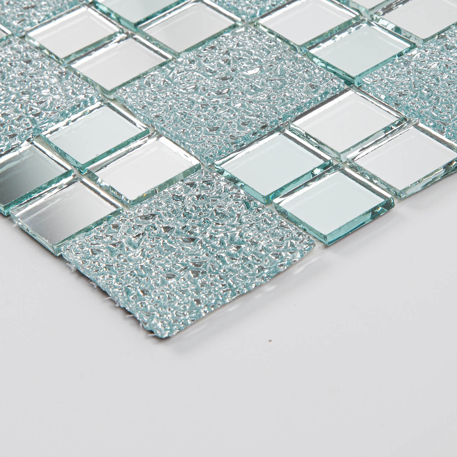 Peel And Stick Silver Mirror Glass Mosaic Tile, Square, 12*10 Inches, Glossy, CR22
