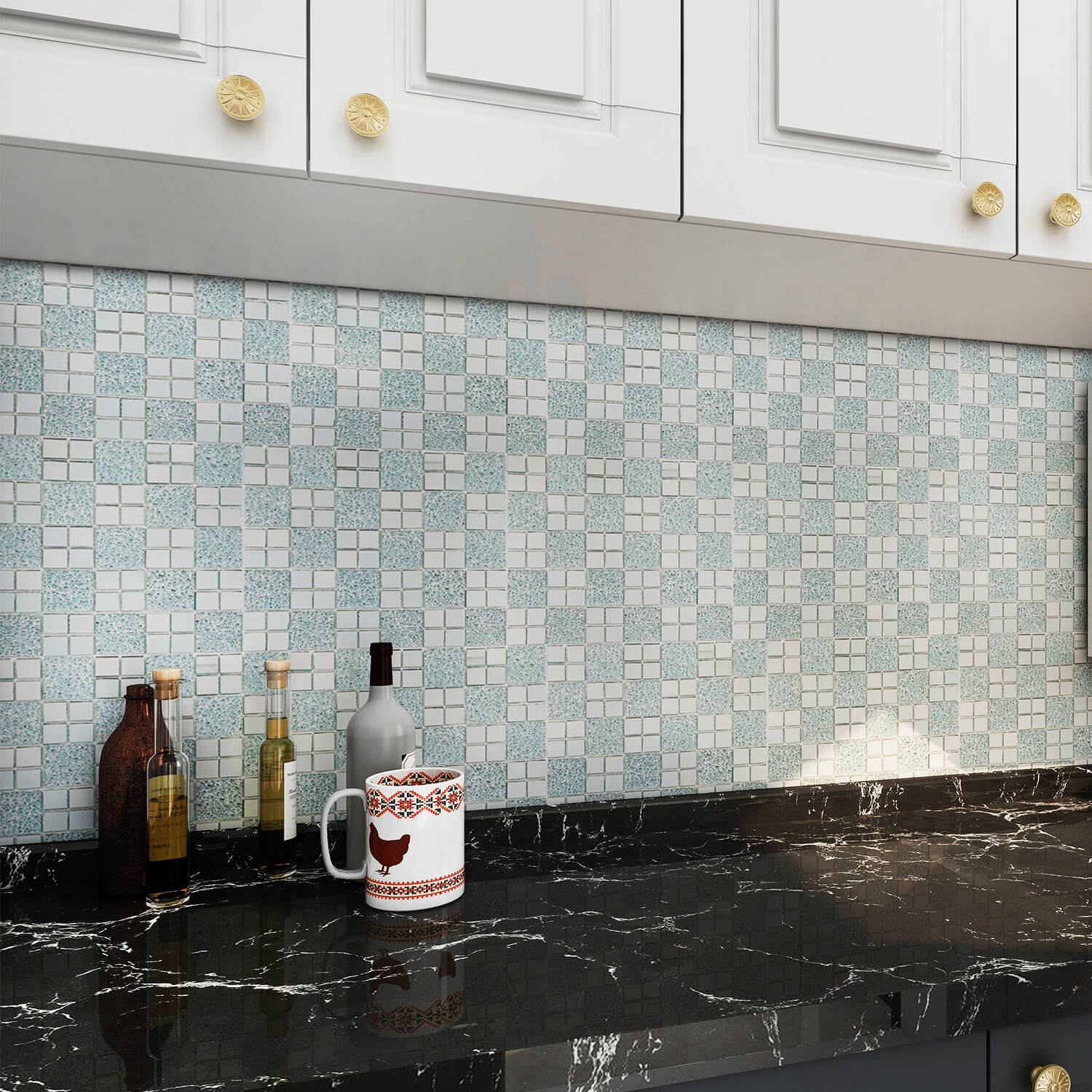 Peel And Stick Silver Mirror Glass Mosaic Tile, Square, 12*10 Inches, Glossy, CR22