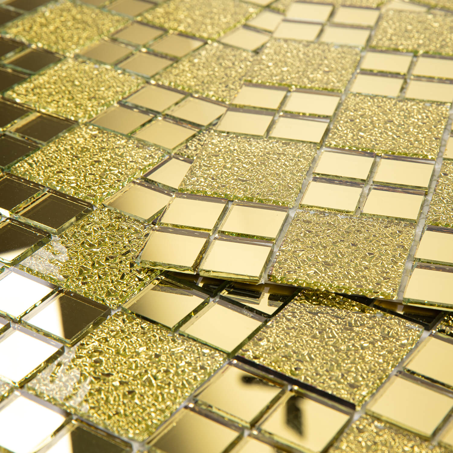 Peel And Stick Gold Mirror Glass Mosaic Tile, Square, 12*10 Inches, Glossy, CR23