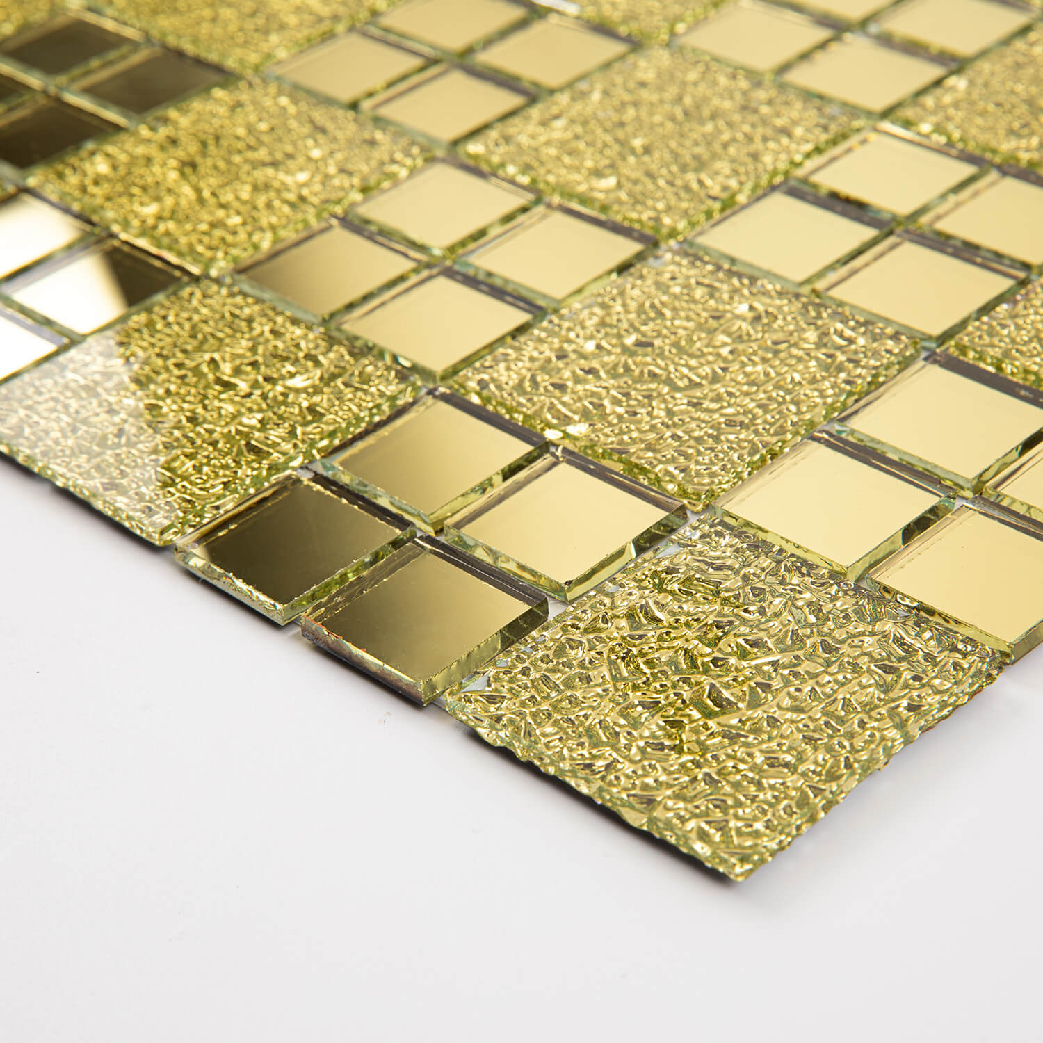 Peel And Stick Gold Mirror Glass Mosaic Tile, Square, 12*10 Inches, Glossy, CR23