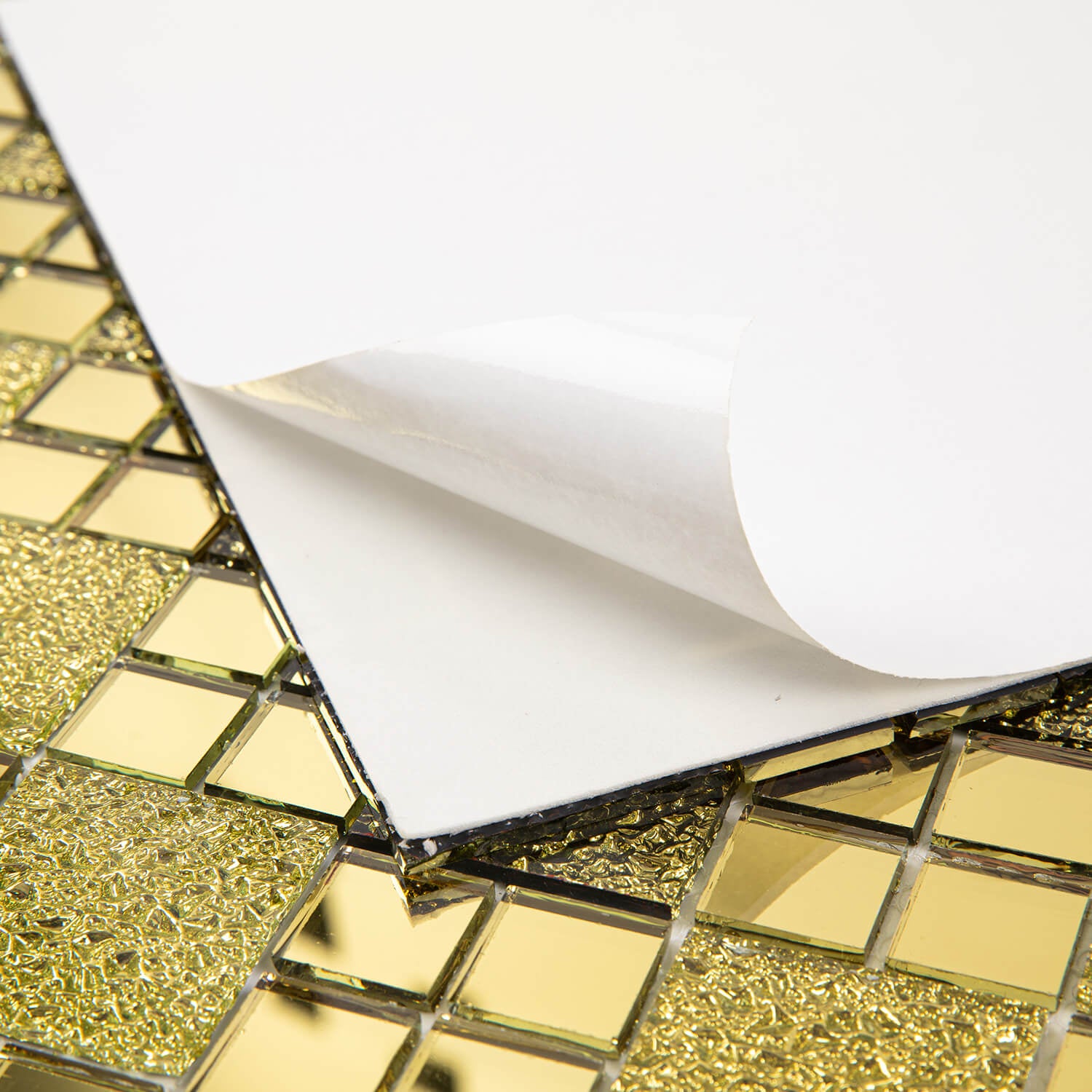 Peel And Stick Gold Mirror Glass Mosaic Tile, Square, 12*10 Inches, Glossy, CR23