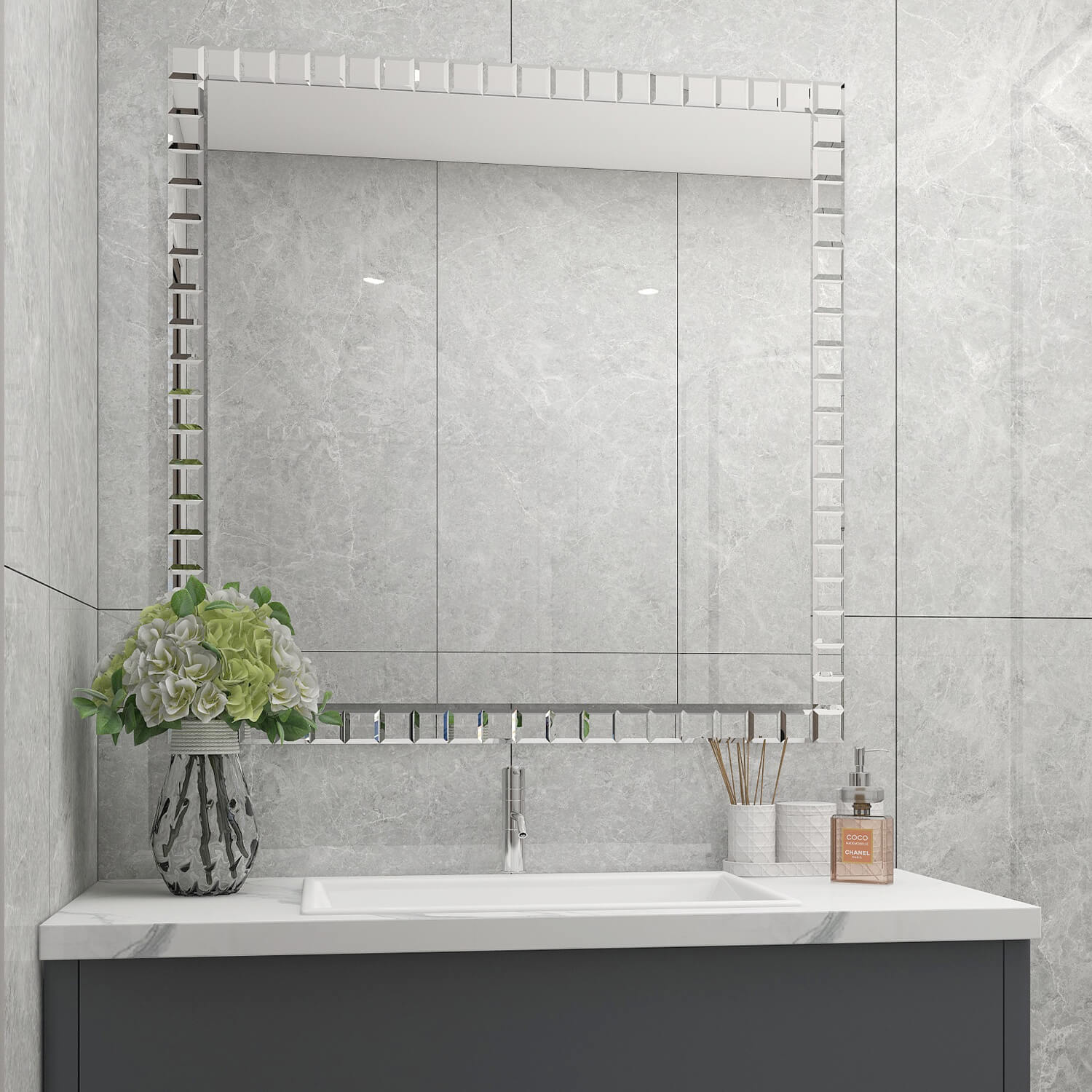 Silver Beveled Mirror Mosaic Tile, Square, 12*12 Inches, Glossy, CR5