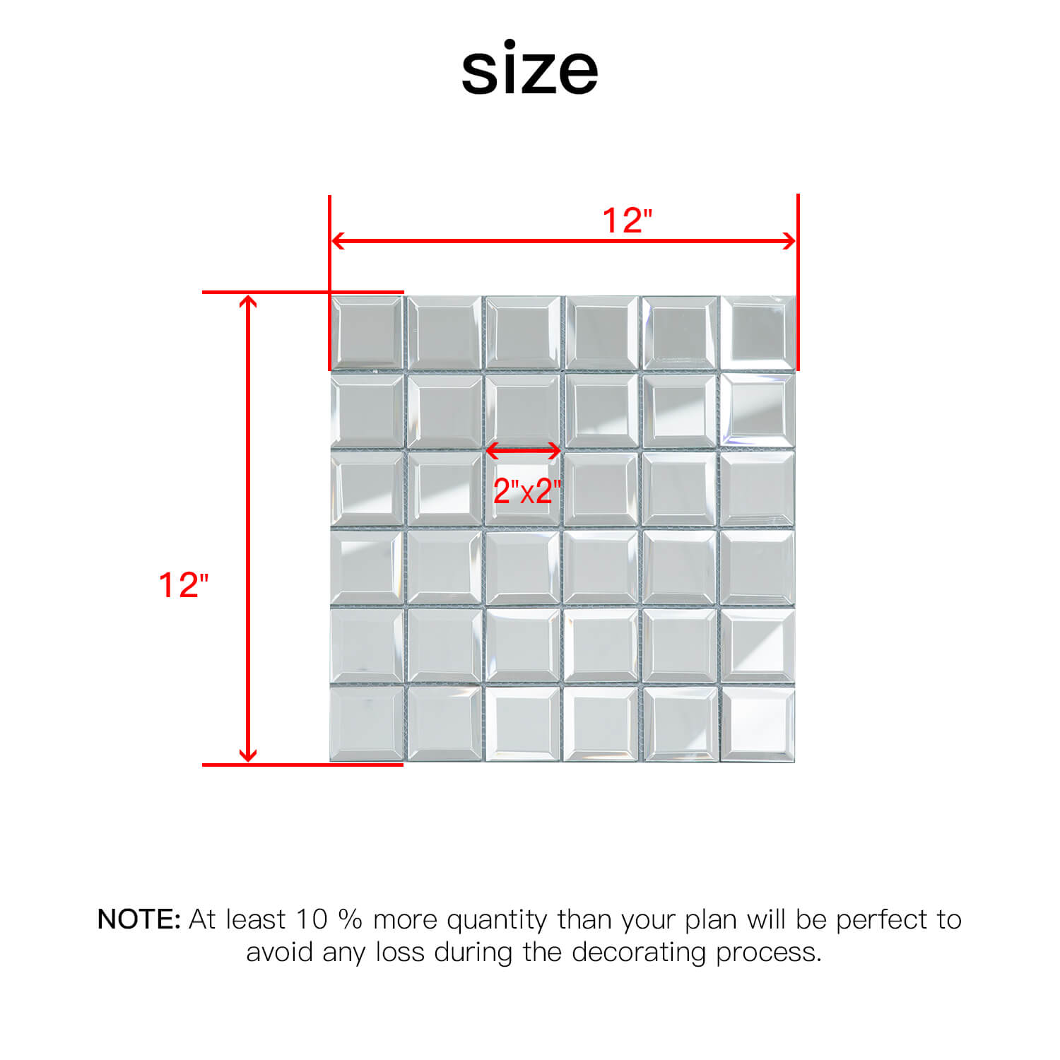 Silver Beveled Mirror Mosaic Tile, Square, 12*12 Inches, Glossy, CR5