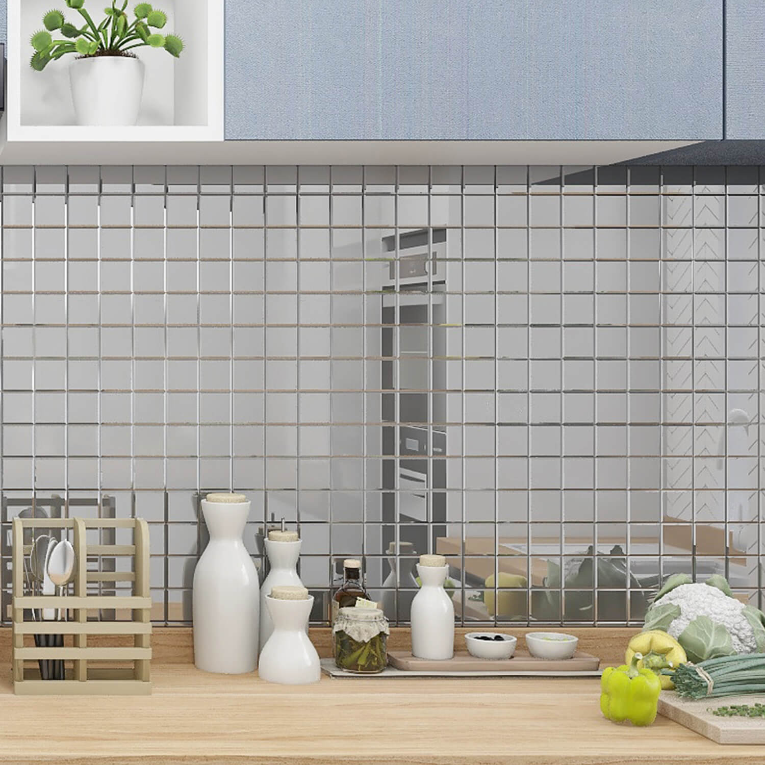 Silver Beveled Mirror Mosaic Tile, Square, 12*12 Inches, Glossy, CR5