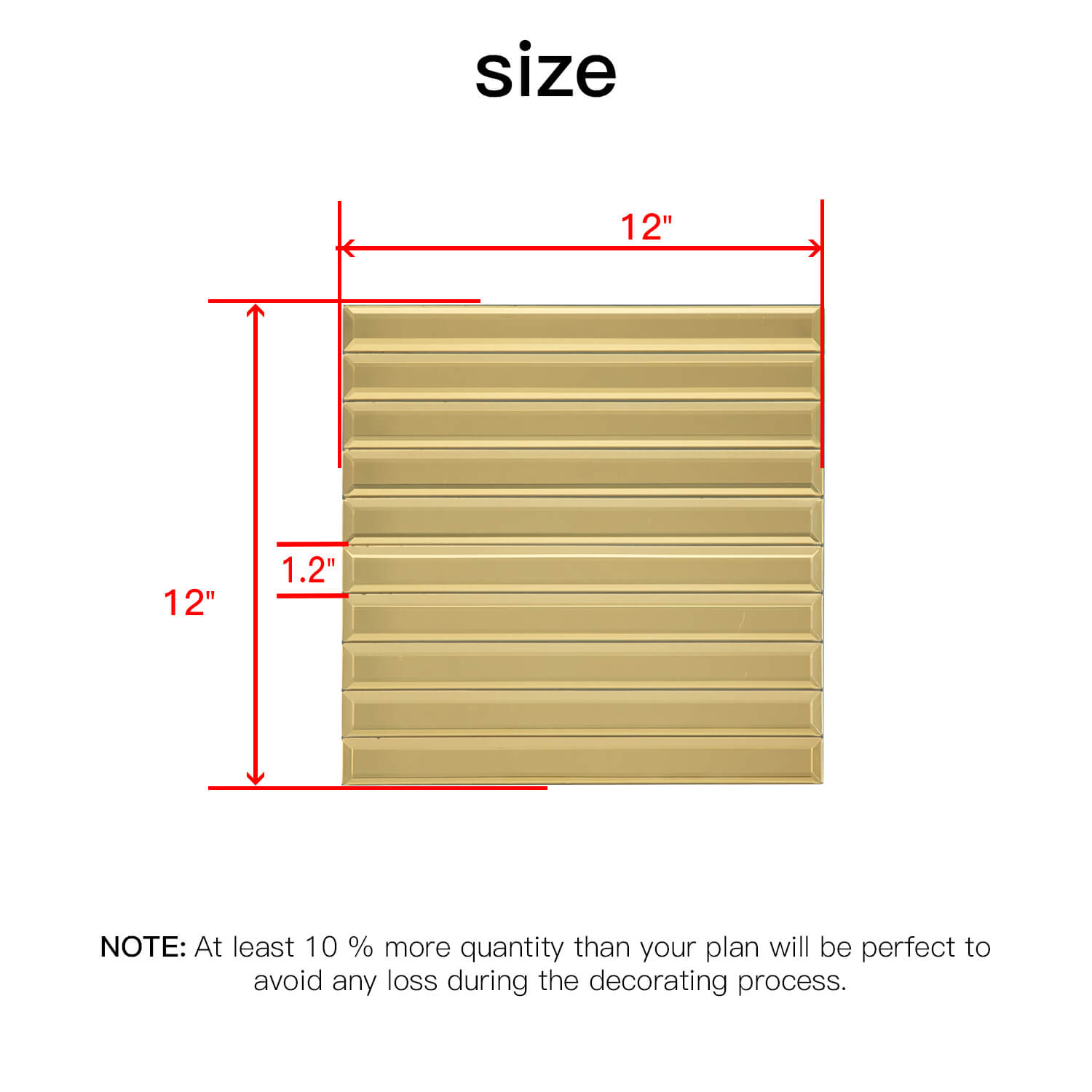 Peel And Stick Gold Beveled Mirror Tile, Strip, 12*12 Inches, Glossy, MT15