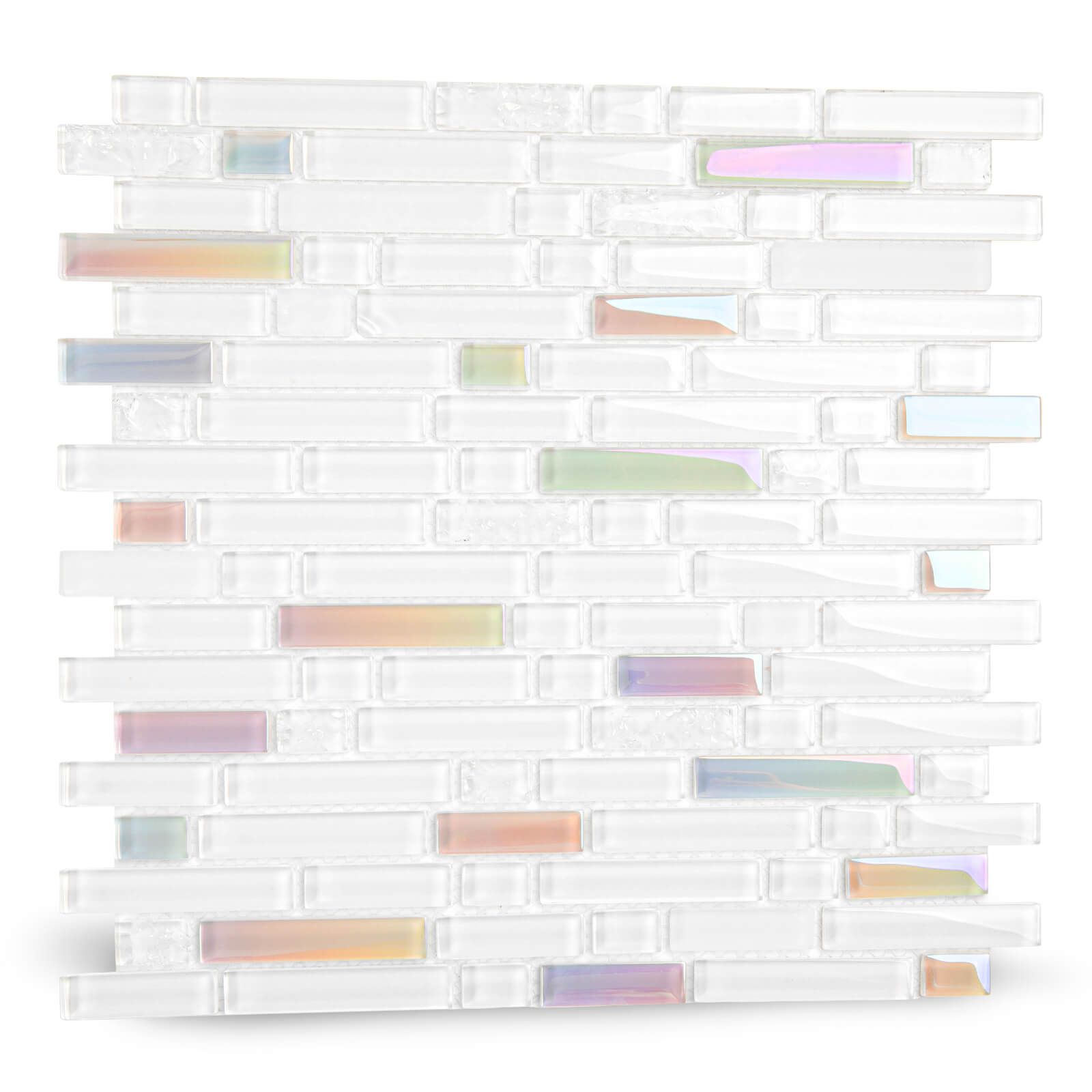 Lovdeco Glass Mosaic Tiles, White Strip Glass Backsplash for Kitchen Bathroom Shower Wall, 5 PCS, 4.8 SQ.FT.