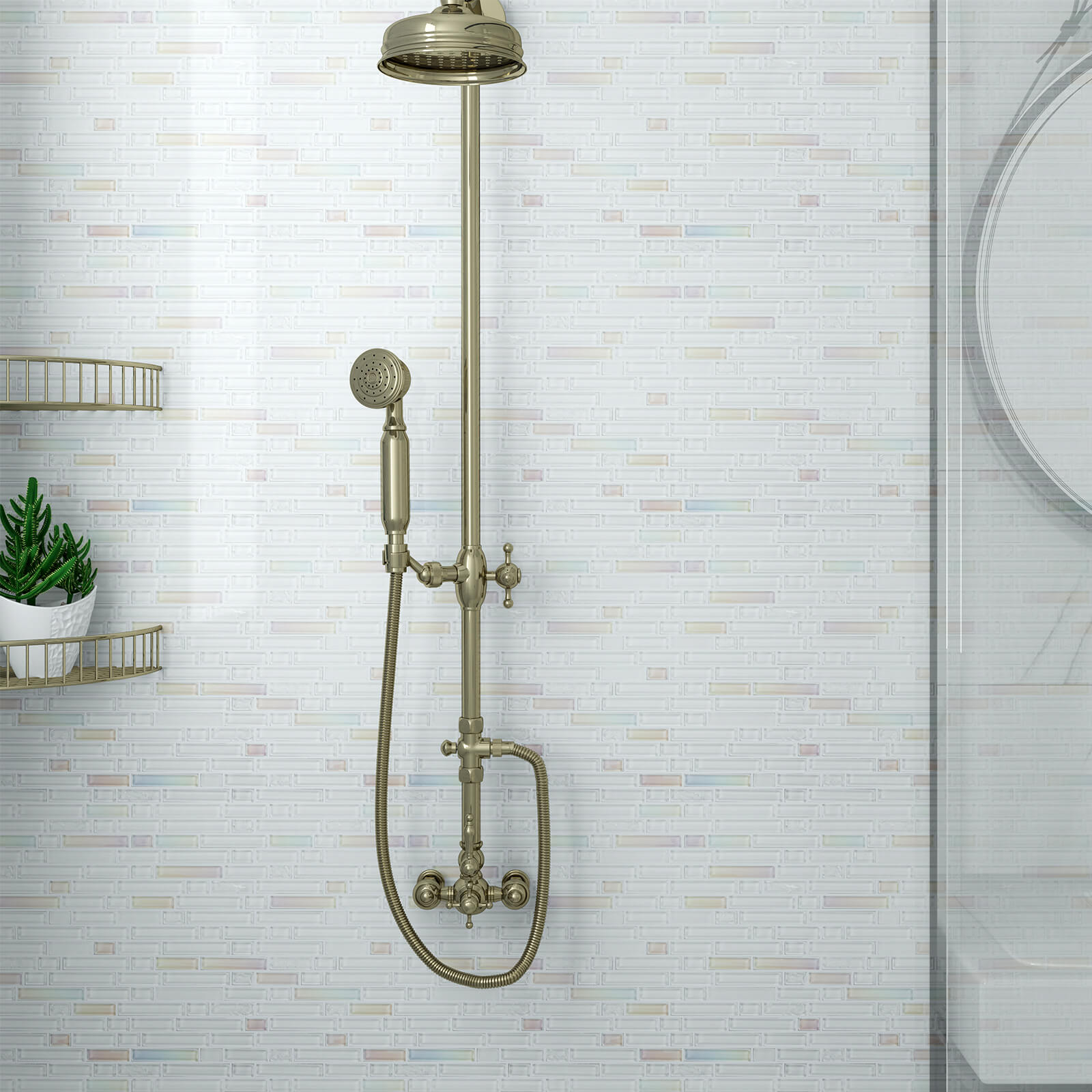 Lovdeco Glass Mosaic Tiles, White Strip Glass Backsplash for Kitchen Bathroom Shower Wall, 5 PCS, 4.8 SQ.FT.