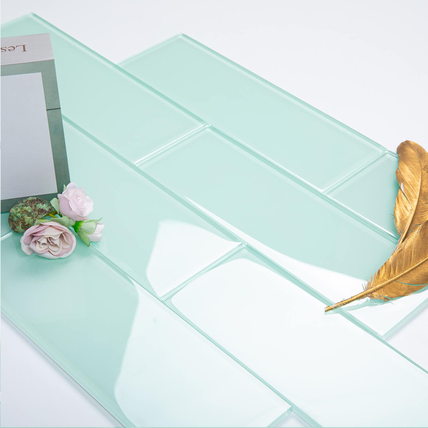 Light Green Glass Subway Tile, White Glass for Bathroom Kitchen Shower Backsplash Wall, 4 x 12 Inches, 4 Sq.Ft