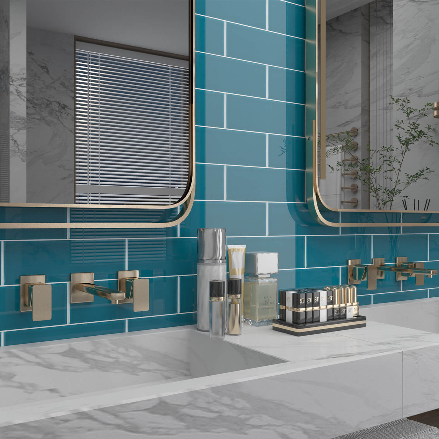 Dark Teal Glass Subway Tile, White Glass for Bathroom Kitchen Shower Backsplash Wall, 4 x 12 Inches, 4 Sq.Ft