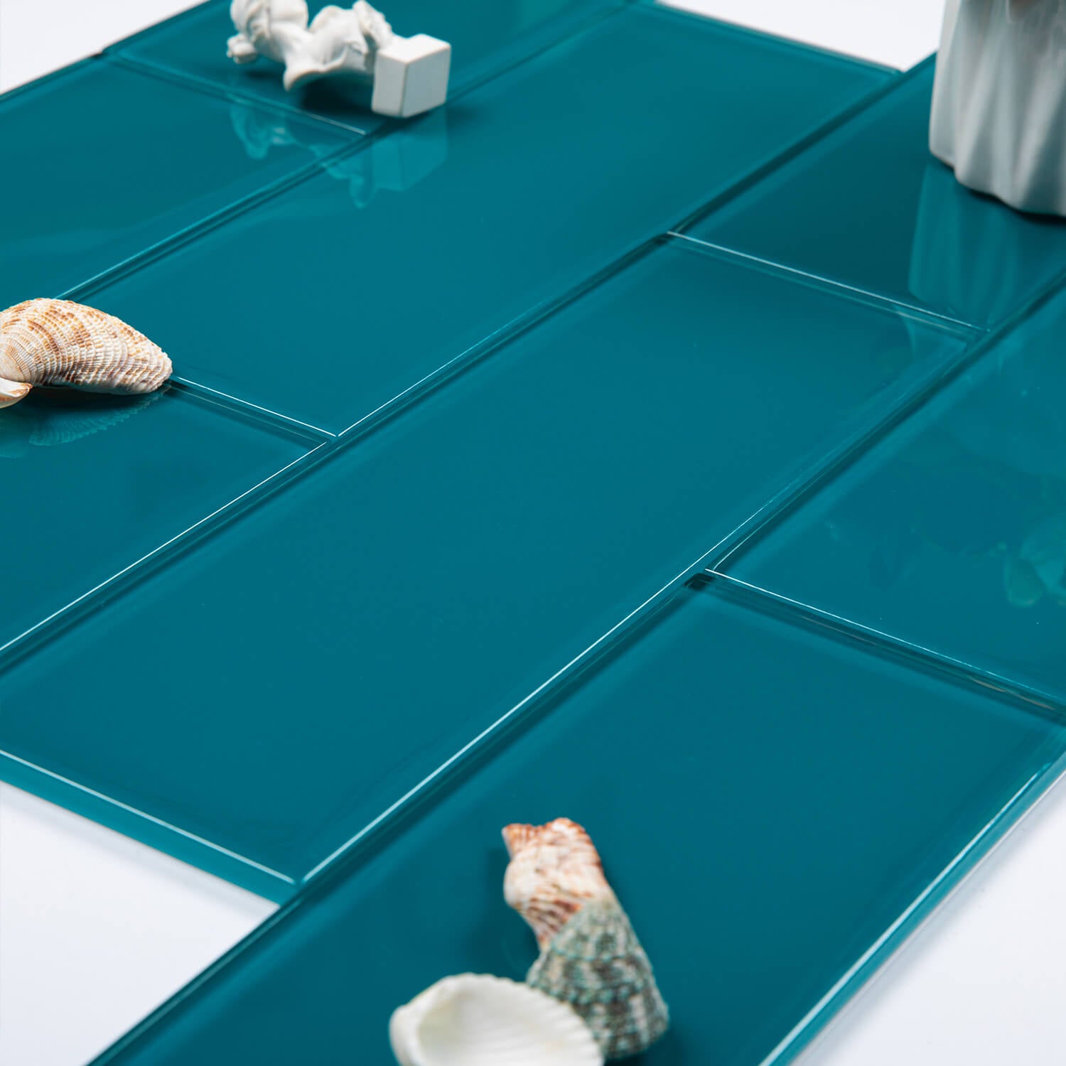 Dark Teal Glass Subway Tile, White Glass for Bathroom Kitchen Shower Backsplash Wall, 4 x 12 Inches, 4 Sq.Ft