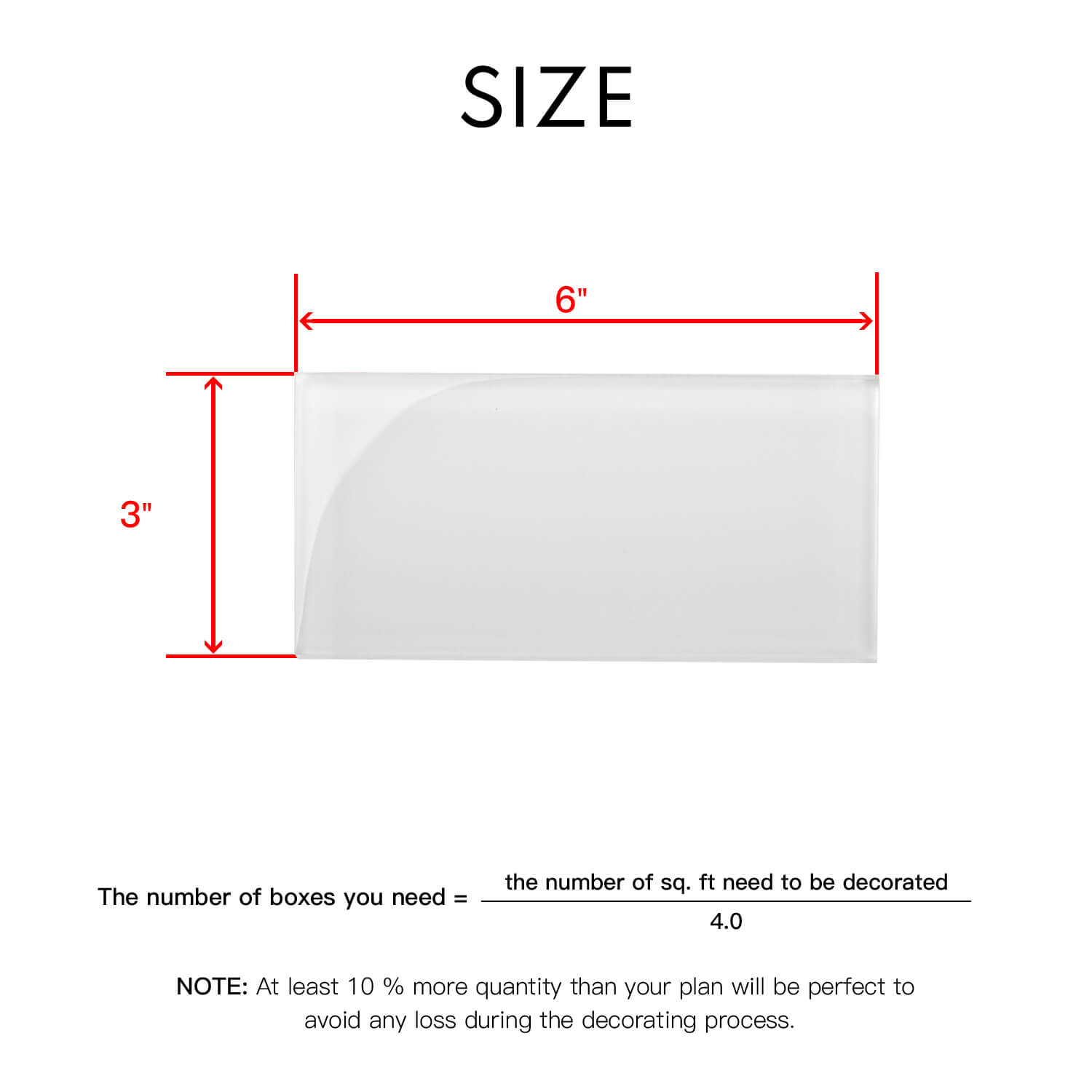 White Glass Subway Tile, Glass for Bathroom Kitchen Shower Backsplash Wall, 3 x 6 Inches, 4 Sq.Ft.