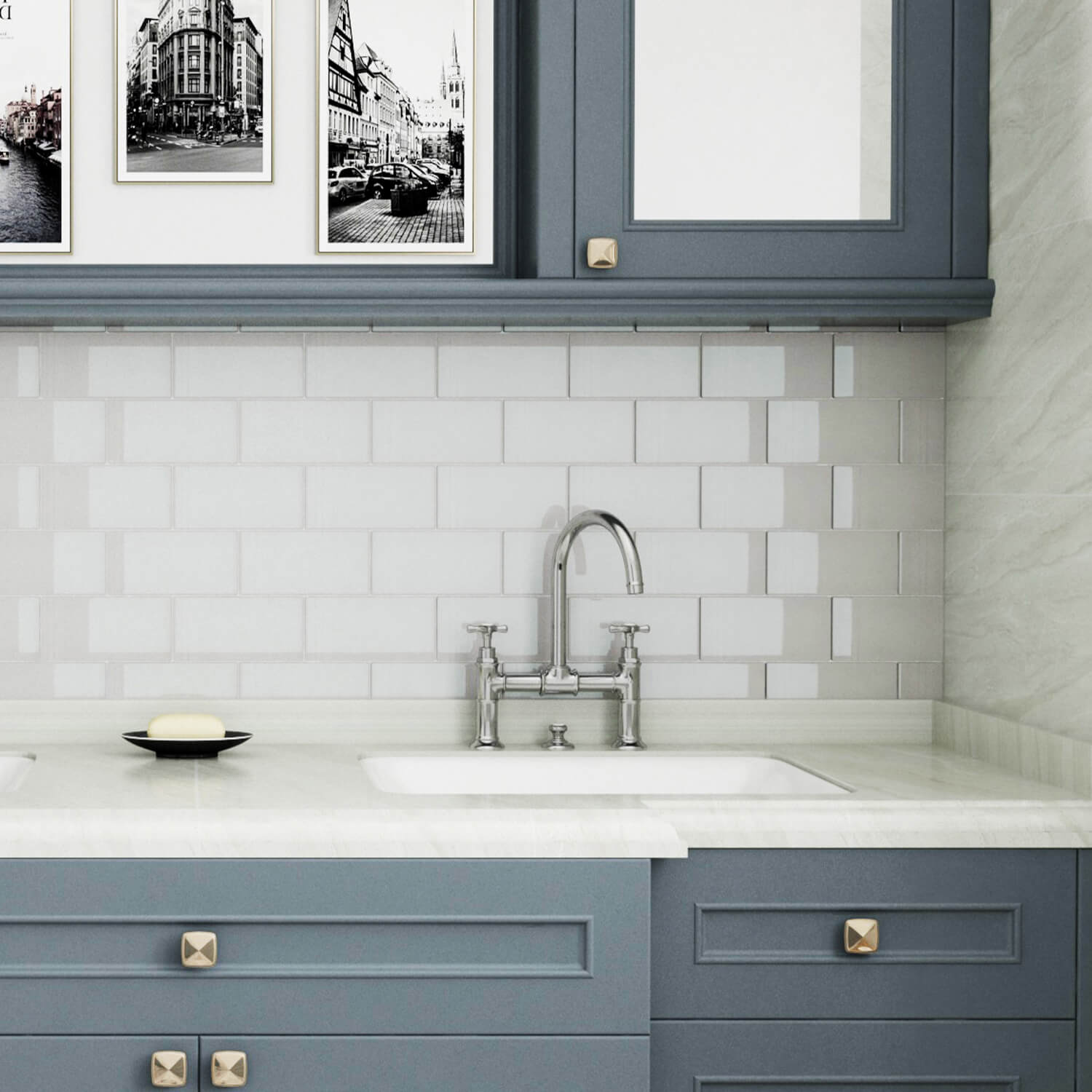 White Glass Subway Tile, Glass for Bathroom Kitchen Shower Backsplash Wall, 3 x 6 Inches, 4 Sq.Ft.