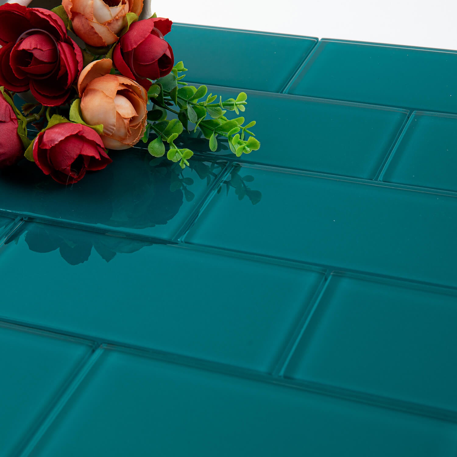 Glass Subway Tile, 3 x 6 Inch, 4 Sq Ft, Dark Teal Glass for Bathroom Wall and Kitchen Backsplash, 32-Pack