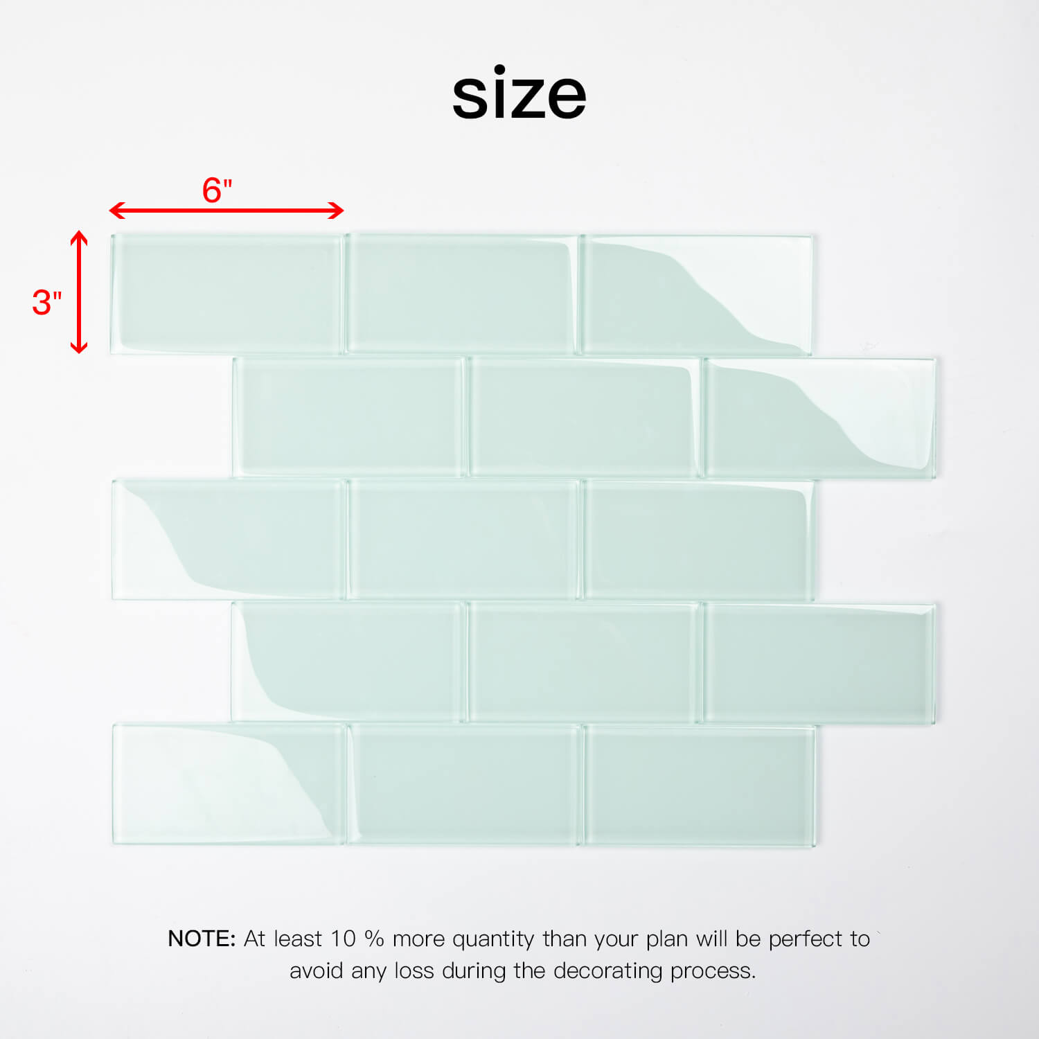 Peel and Stick Glass Subway Tile, 3 x 6 Inch, 5 Sq Ft, Light Green Glass for Bathroom Kitchen Backsplash Wall, 40-Pack