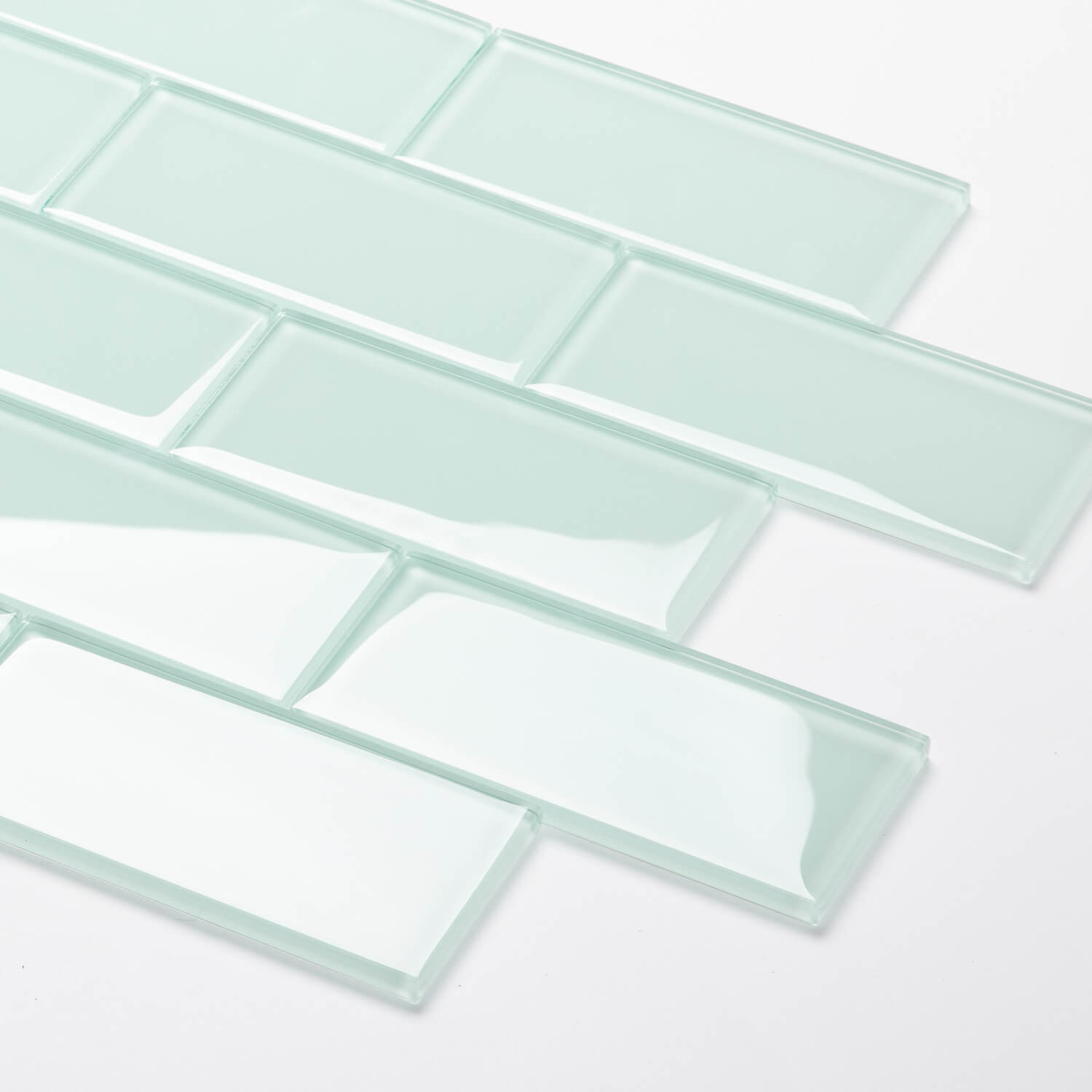 Peel and Stick Glass Subway Tile, 3 x 6 Inch, 5 Sq Ft, Light Green Glass for Bathroom Kitchen Backsplash Wall, 40-Pack