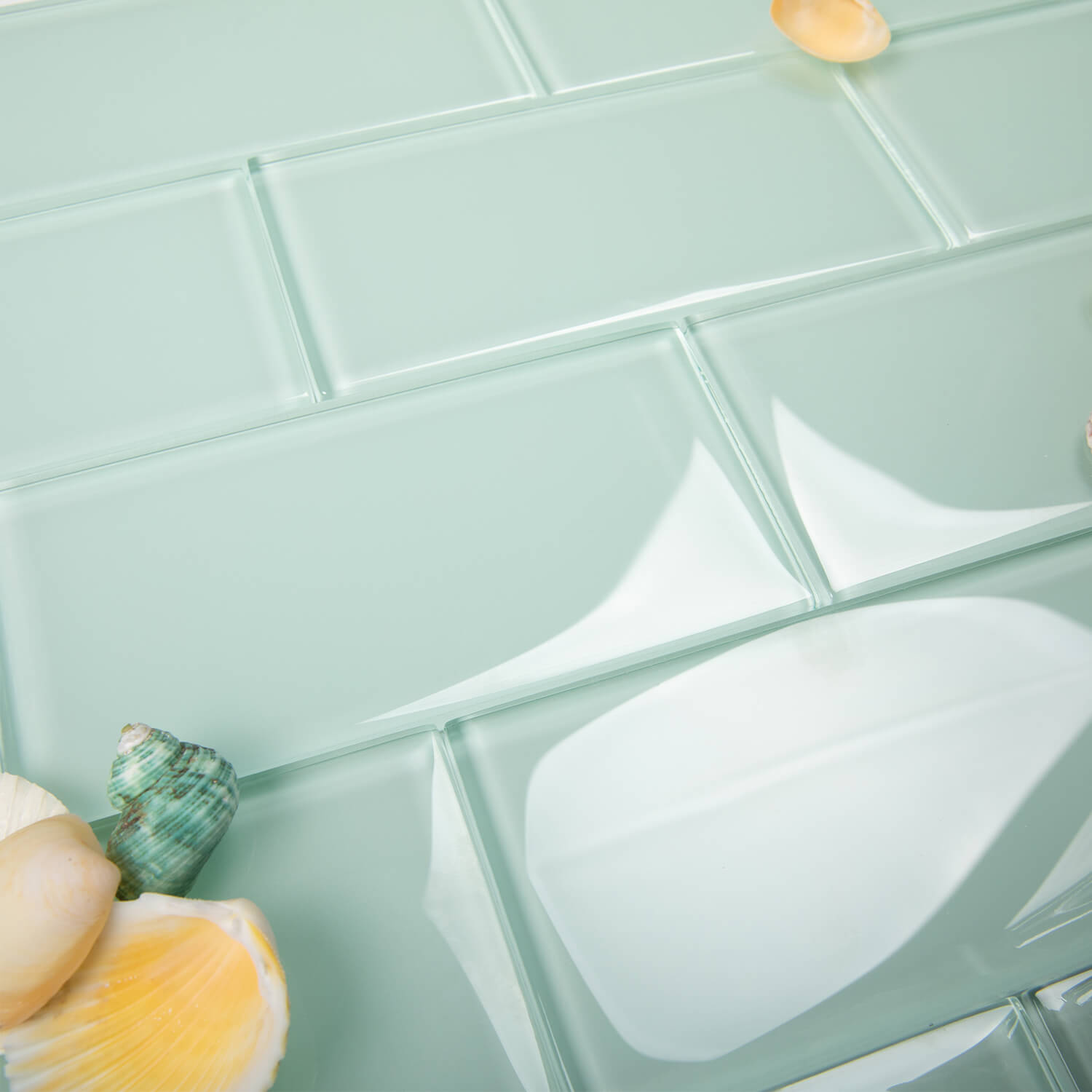 Peel and Stick Glass Subway Tile, 3 x 6 Inch, 5 Sq Ft, Light Green Glass for Bathroom Kitchen Backsplash Wall, 40-Pack