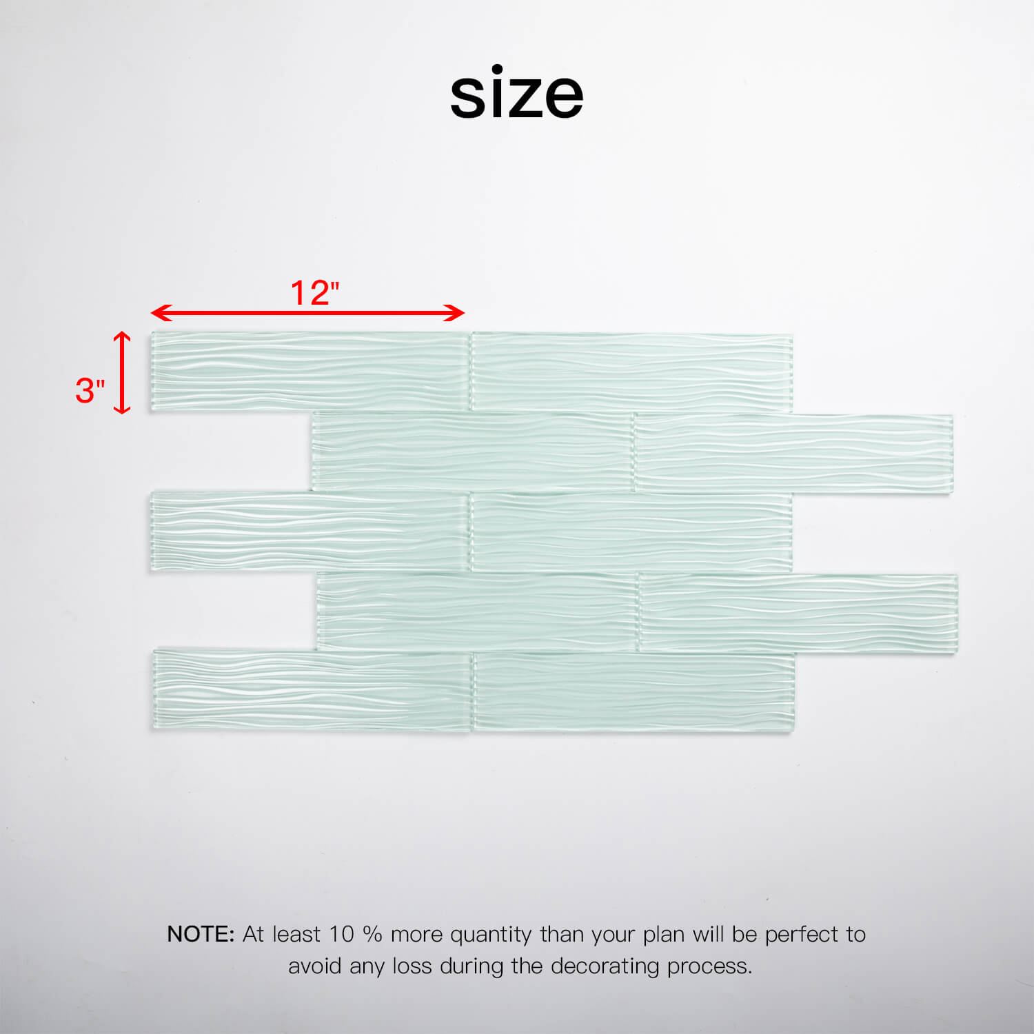 Light Green Water Wave Glass Subway Tile, 3 x 12 Inch, 4 Sq Ft, Backsplash for Bathroom Kitchen Wall, 16-Pack