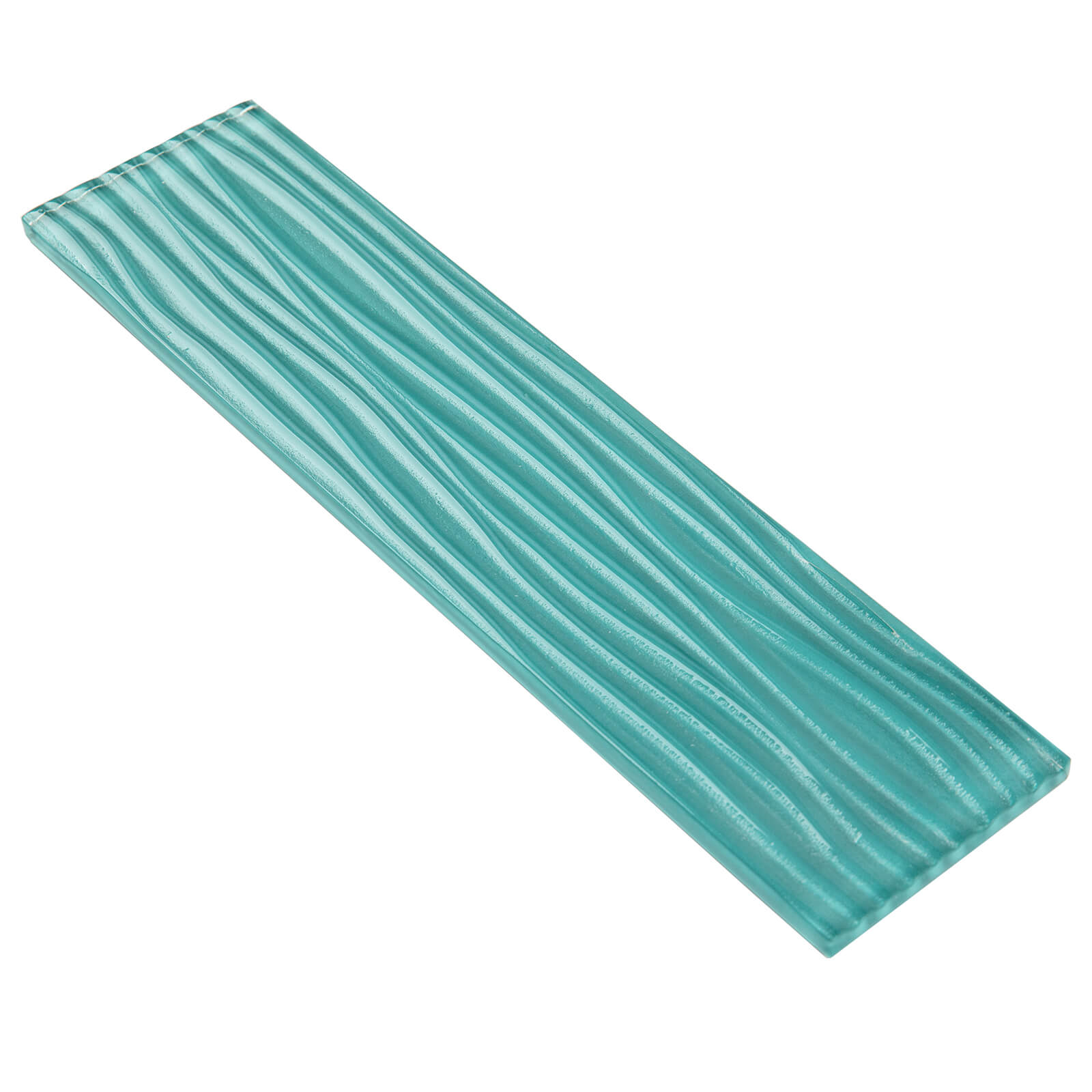 Aquamarine Water Wave Glass Subway Tile, 3 x 12 Inch, 4 Sq Ft, Backsplash for Bathroom Kitchen Wall, Green, 16-Pack