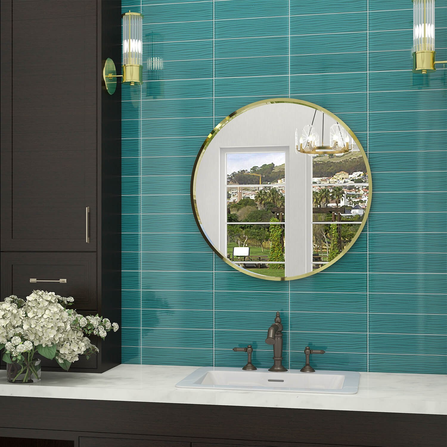 Aquamarine Water Wave Glass Subway Tile, 3 x 12 Inch, 4 Sq Ft, Backsplash for Bathroom Kitchen Wall, Green, 16-Pack